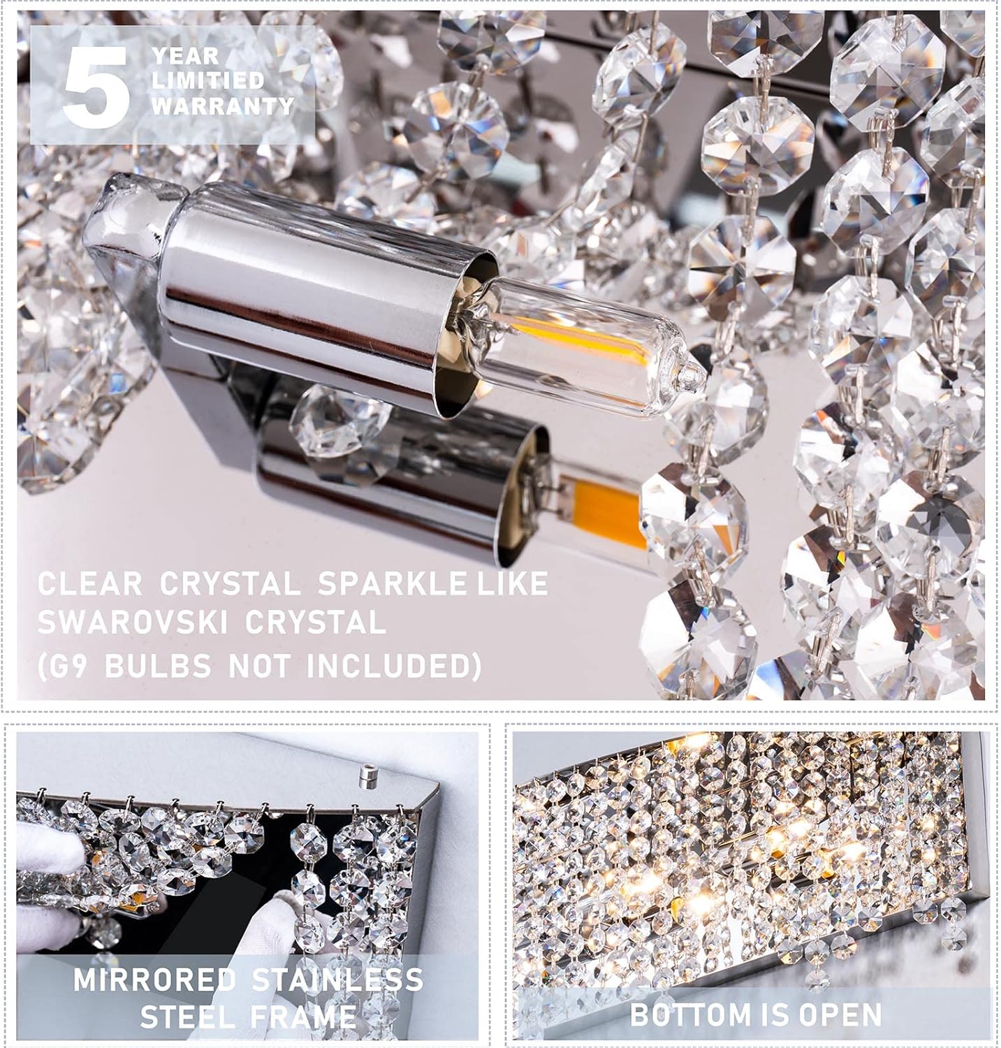 🔥 Hоt Dеаlѕ Luenfat Crystal Bathroom Vanity Lights, Glam Crystal Wall Scones Lighting Fixture for Living Dining Room, 24 Wide,4-Lights, Linear Stainless Steel Wall Chandelier with Sparking Clear Crystal Fittings