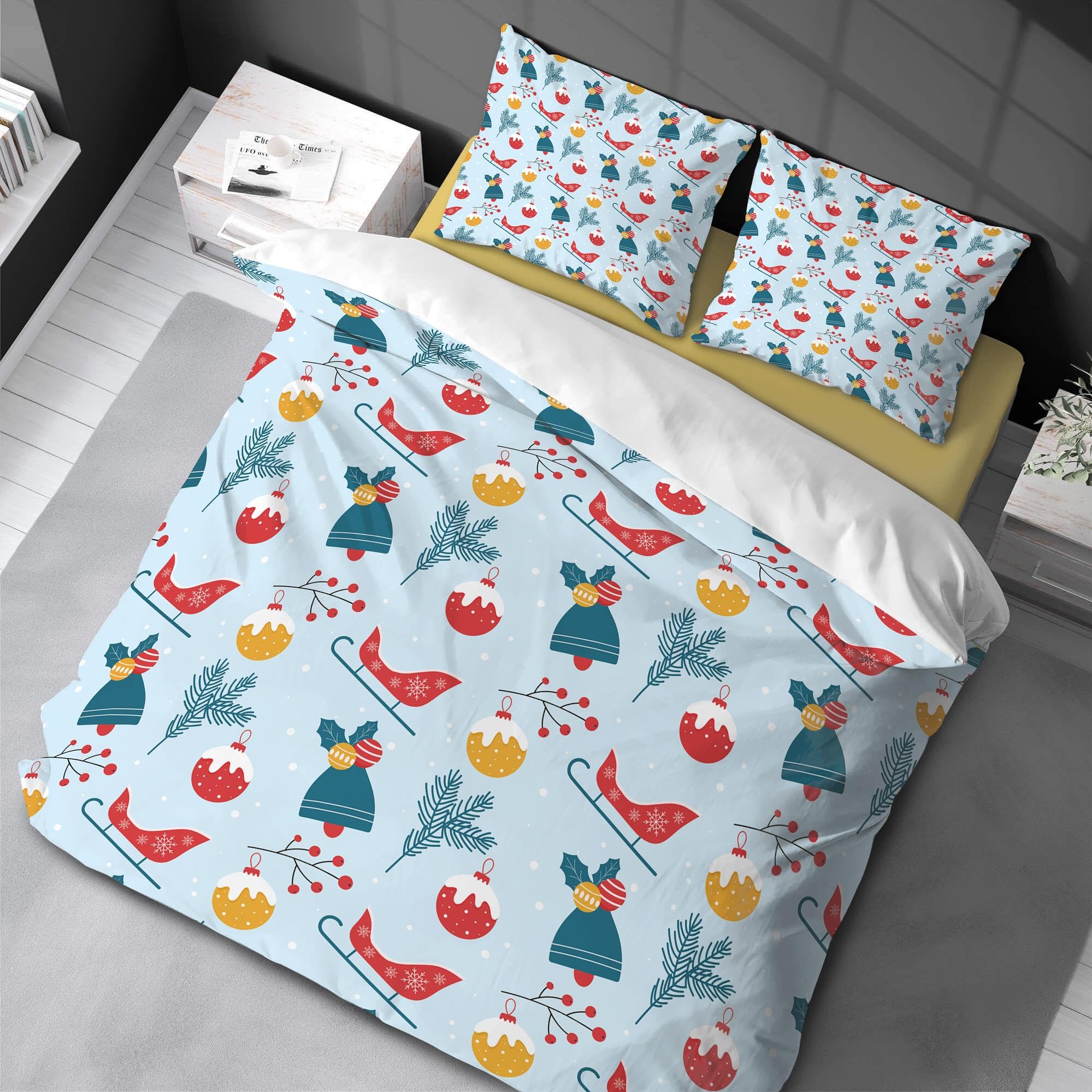 Housse de couette dessin animé flocons de neige literie 3 pièces 150x200cm