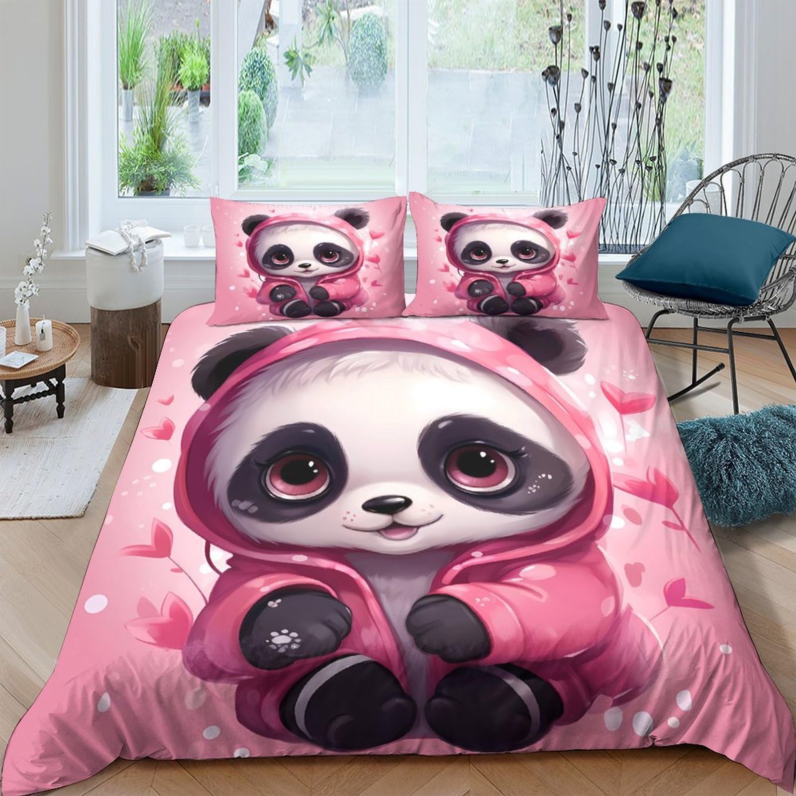 Ctjqhvkz Style-2 3D Printed Cute Panda Fitted Sheet Microfiber Pink Hoodie Cartoon Mattress Cover For Bedroom Dorm Room Decor Single（135X200cm）