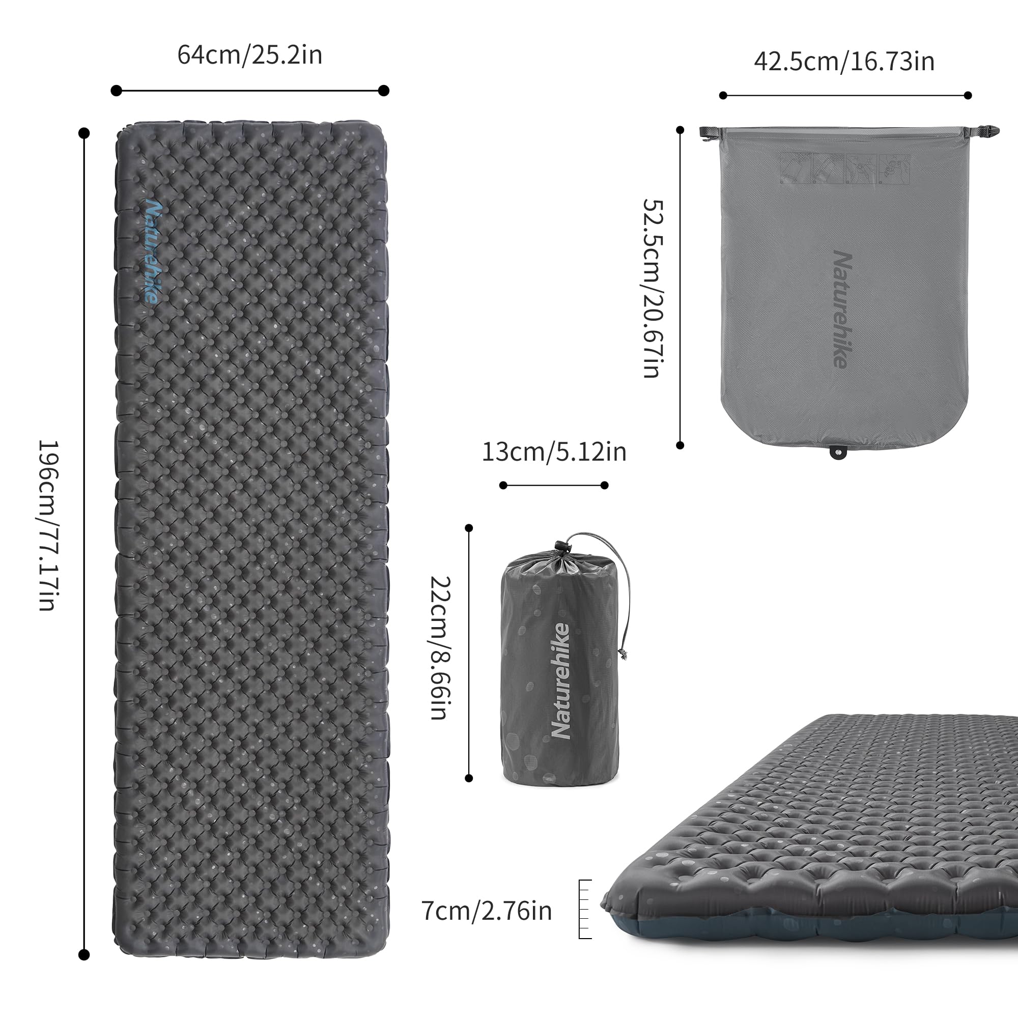 Naturehike Thermal 3.5 R- Valore Campeggio Tappetino 4 Stagioni Ultraleggero Autogonfiabile Materasso ad Aria Durevole con Borsa Gonfiabile