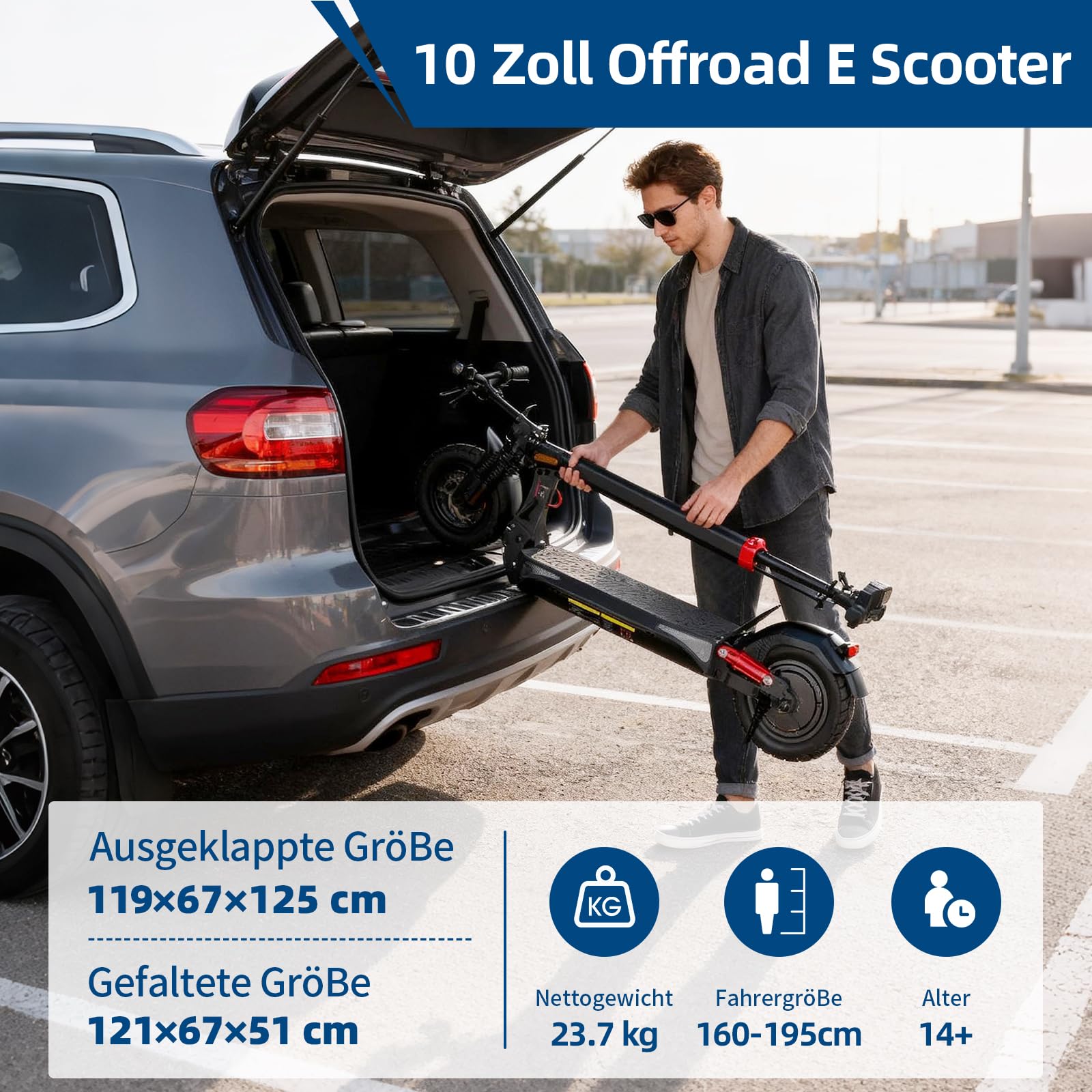 E Scooter mit Straßenzulassung mit Max 70/30KM Reichweite,10/8.5 Zoll Elektroroller mit Komfortable Stoßdämpfer,Faltbarer E Roller Belastung Doppelbremse LED-Licht,APP-Verbindung