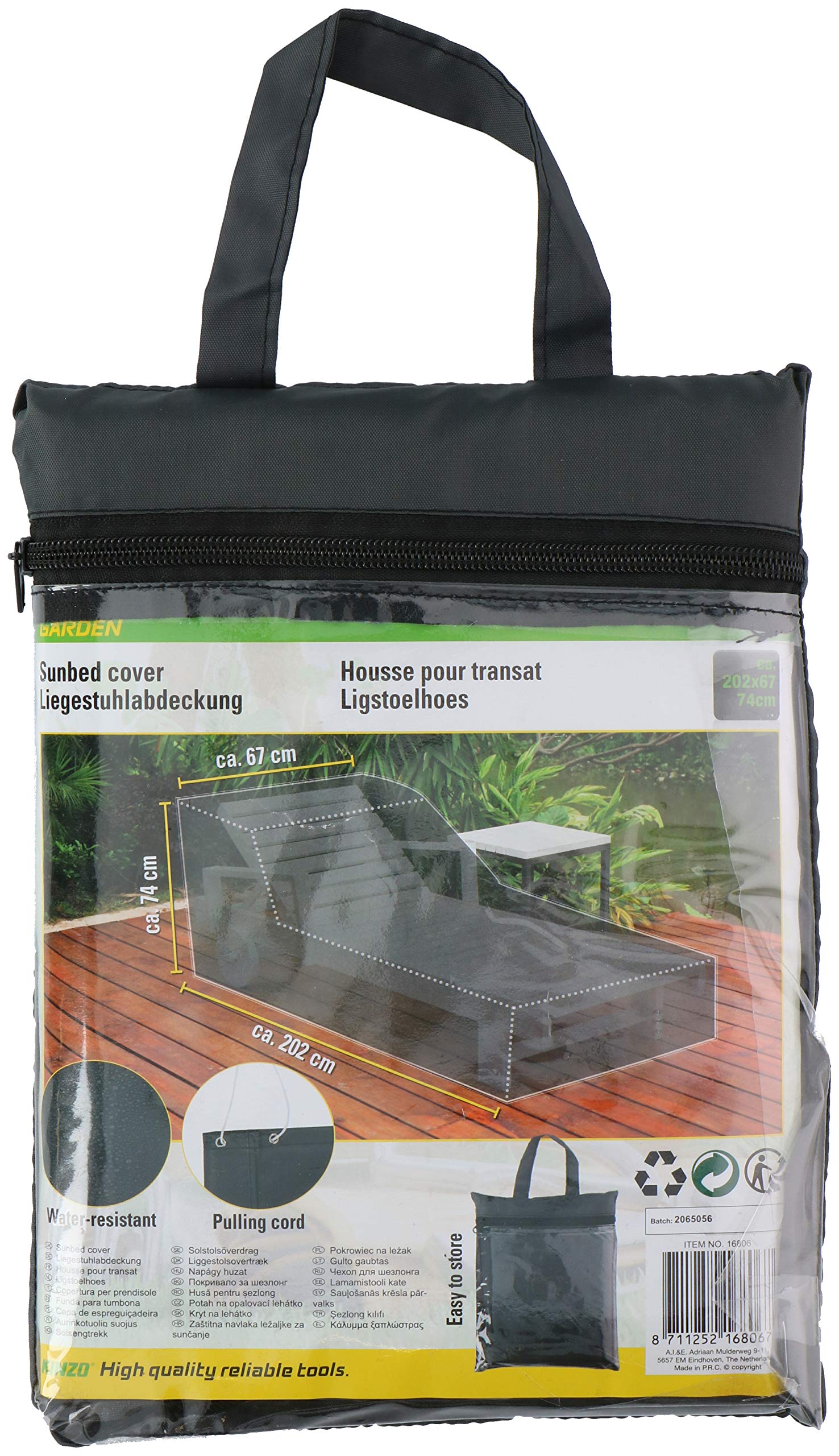 Kinzo Lounger cover - 202 x 67 x 74 cm - black - water resistant - with drawstring