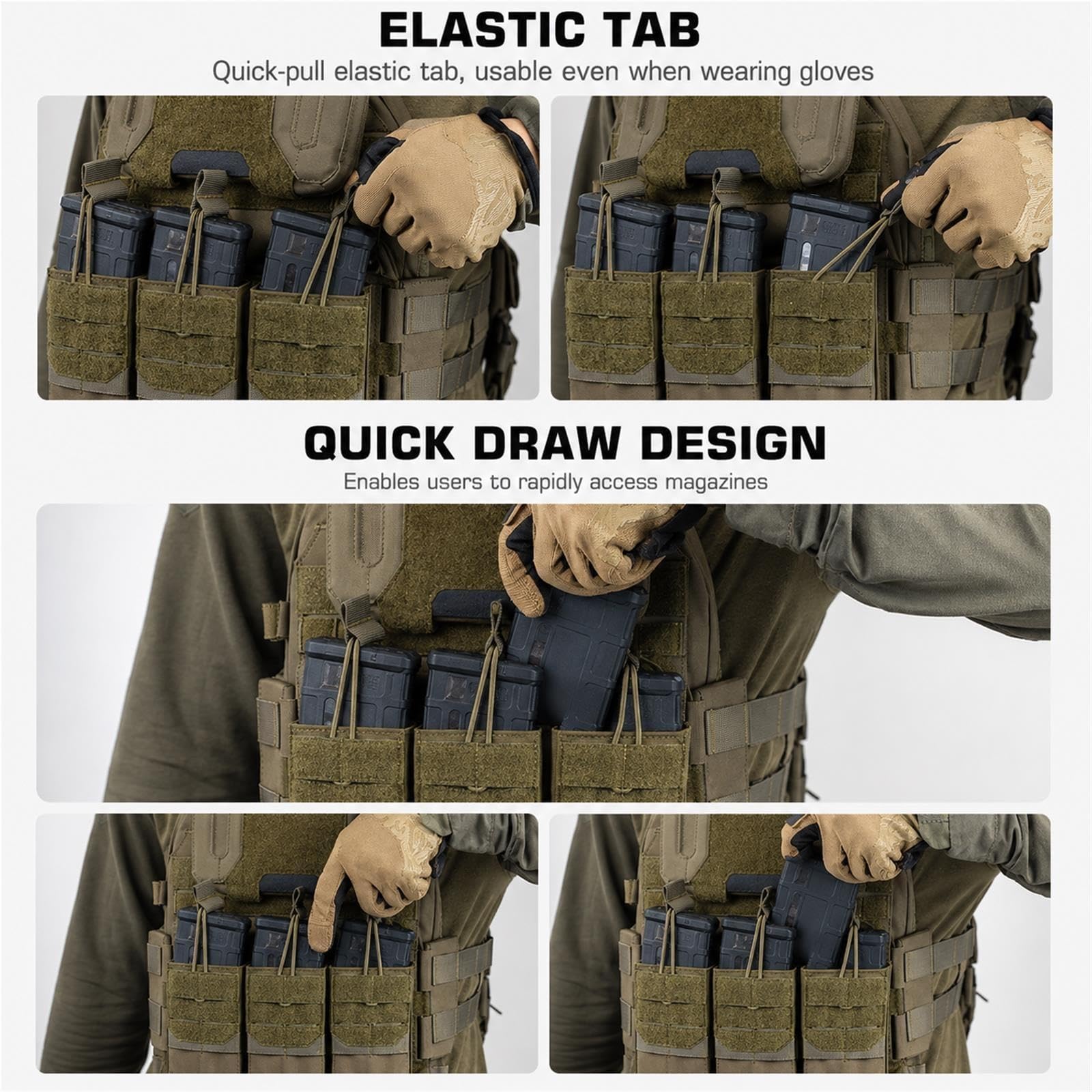 Tasca Tripla K Style for Caricatori 5.56 con Tiranti Elastici