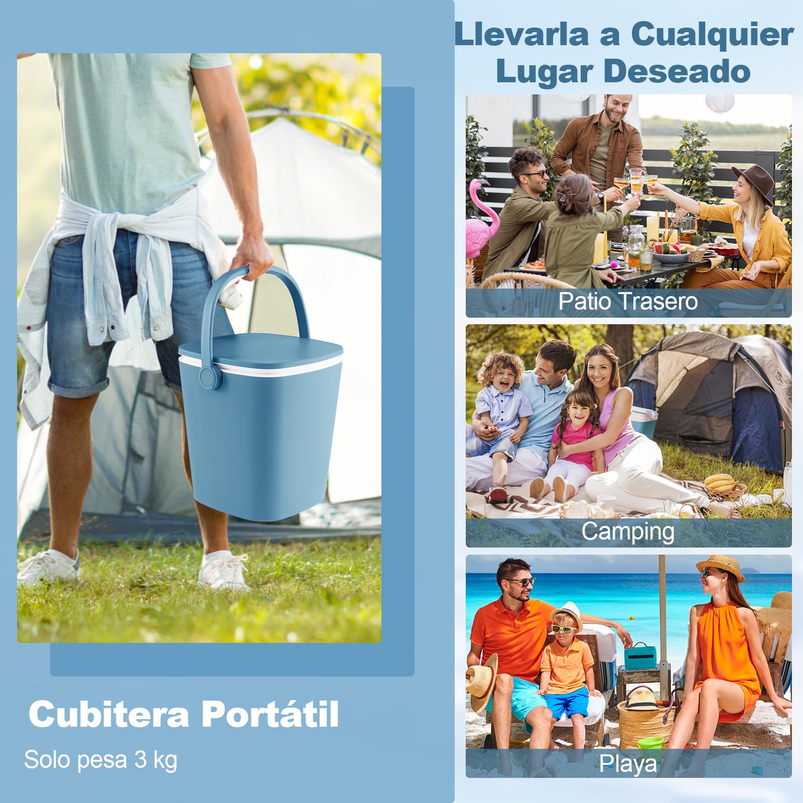 GOPLUS Mesa Nevera Jardín 15 L, Mesa de Cóctel Portátil con Abridor de Botellas y Tapa Elevable, Cool Bar para Picnic Fiesta Camping Patio Terraza Jardin (Azul)
