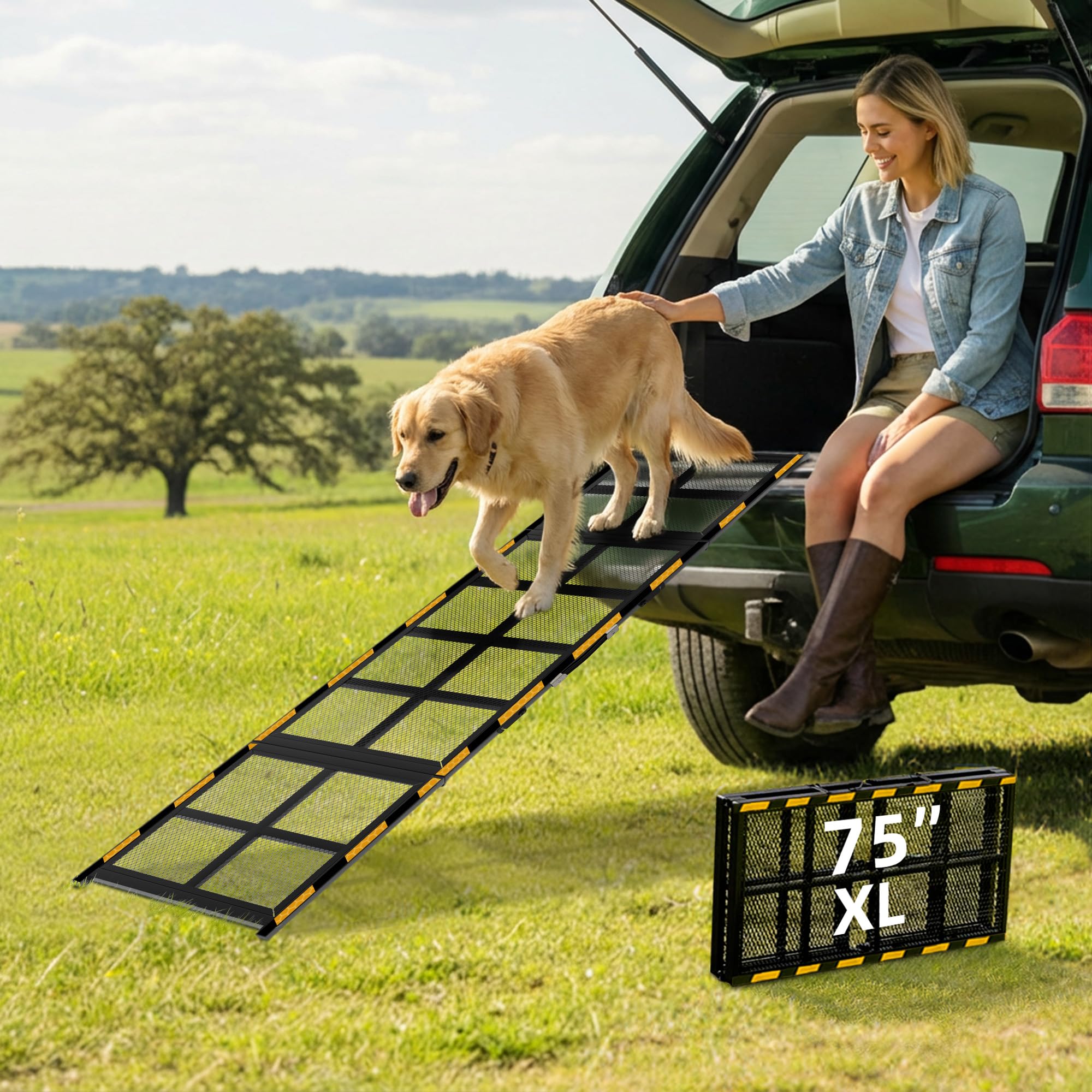 Rampa ancha para perros para automóvil, 190 cm de largo, rampa plegable para mascotas al aire libre para perros grandes, rampa antideslizante para automóvil, camión, SUV, RV