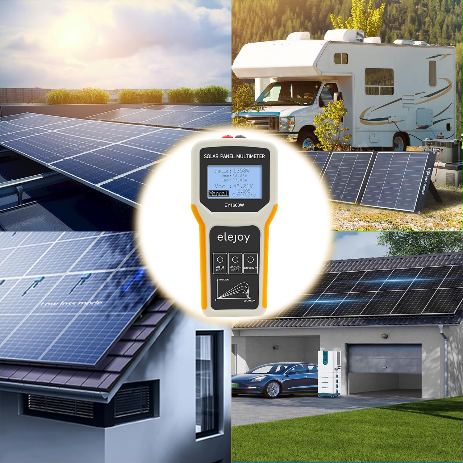 SolaMr 1600W Upgrade Solarpanel Tester MPPT Photovoltaik-Multimeter mit ultra Klarem LCD, Intelligente MPPT Leerlaufspannung Fehlersuche und Datenprüfung für Solar-PV-Prüfung -EY 1600W