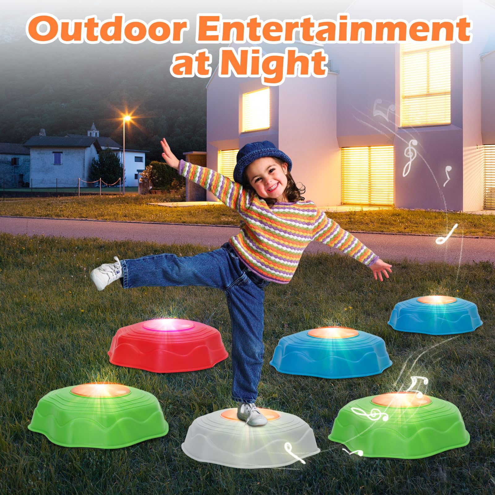 Pietre di Bilanciamento per Bambini con Luci e Musica, 6 Pezzi, Gioco da Giardino Impilabili Antiscivolo