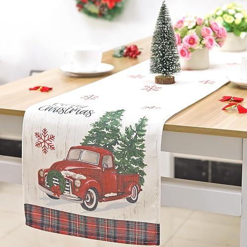 Miniatura 7 de Camino de mesa de Navidad, camino de mesa de camión rojo de 13 x 72 pulgadas para decoraciones de Navidad, decoración de mesa de comedor de cocina
