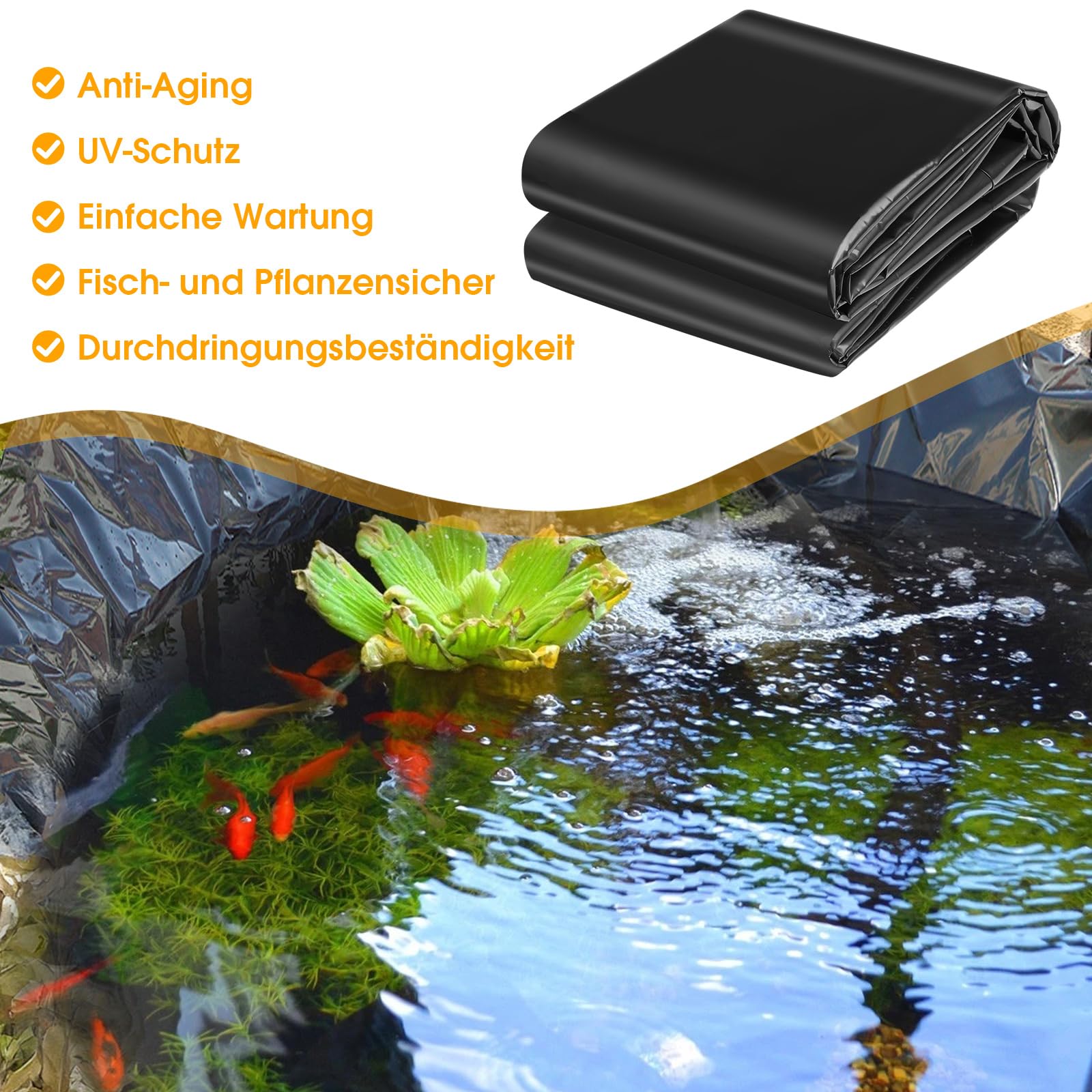 TezhiIe Teichfolie LDPE schwarz, langlebig, faltbar & reißfest Fischteichfolie, 79“x157 Teichfolien Schwerlast für Fischteich, Wasserfall, Koi Teiche, 0,5 mm/20 Mil Dicke (2 * 4)