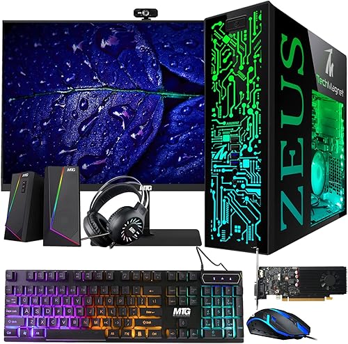 TechMagnet PC de escritorio para juegos, Intel i7 6ª generación, Zeus Pro 4, GT 1030, 8 GB RAM ARGB, SSD de 1 TB + disco duro de 2 TB, monitor de 22