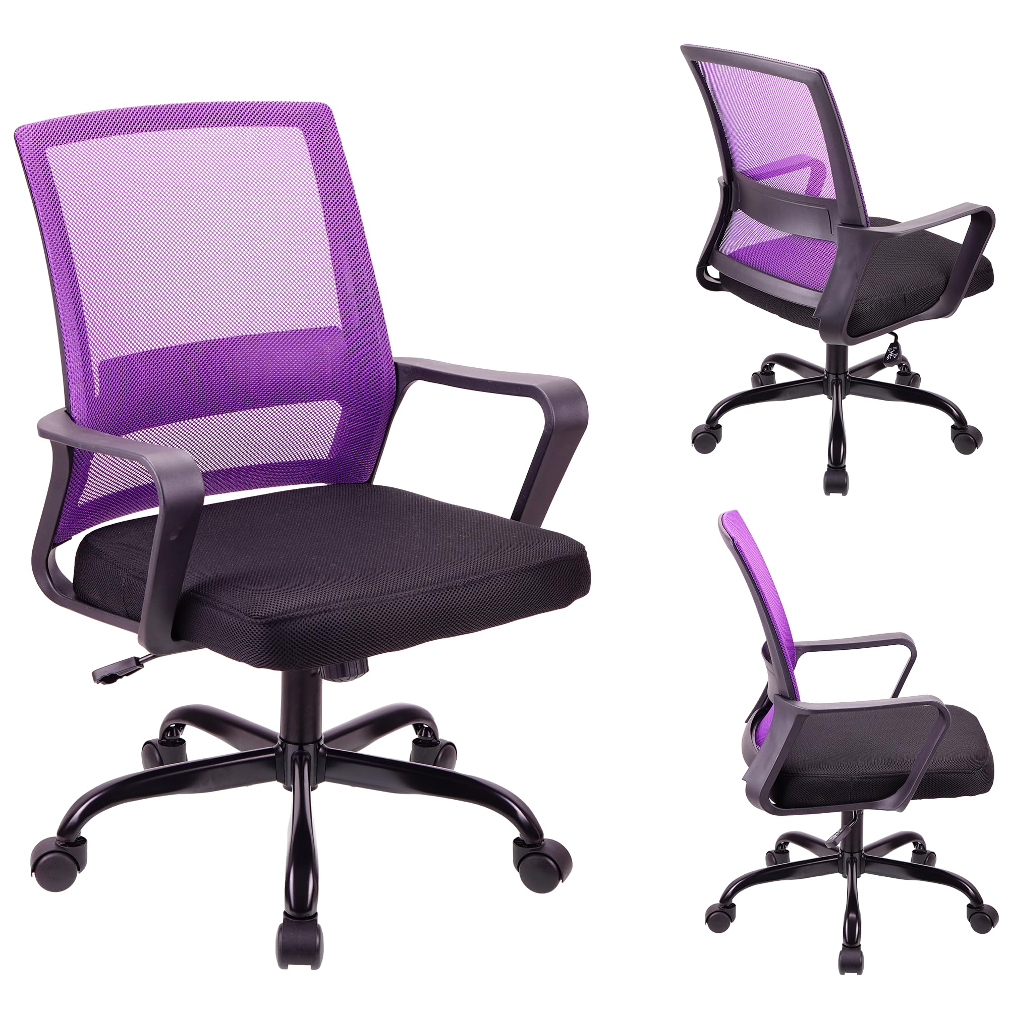T-THREE.Sedia da ufficio ergonomica regolabile in rete Sedia da scrivania Supporto lombare Altezza regolabile a 360° Funzione dondolo Seduta con schienale in rete Adatta per l'ufficio domestico(Blu