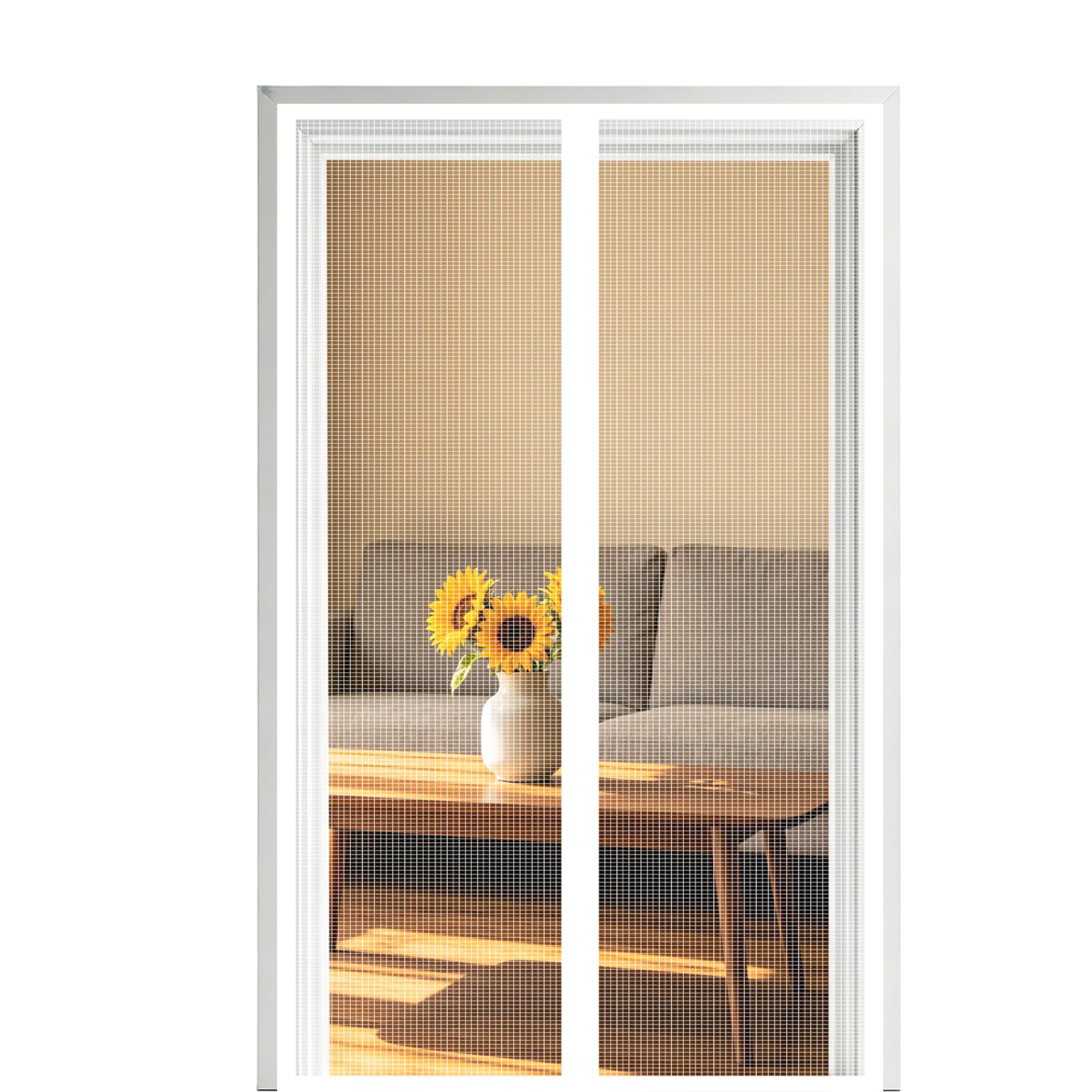 Screen Door 195 x 230 cm Self Sealing Powerful Magnets Heavy Duty Door Screen with Powerful Magnets & Full Frame Magic Tape Suitable for Patio Doors Balcony Bedroom, White