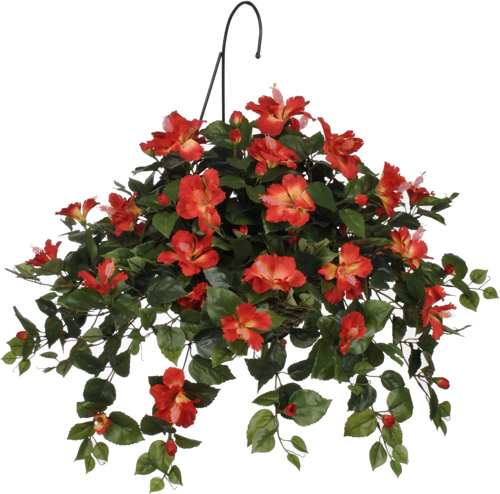 House of Silk Flowers Artificial Hibiscus Hanging Basket, Tomato Red
