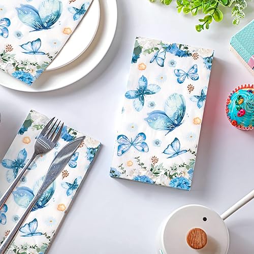 Miniatura 2 de Spiareal Paquete de 200 toallas de mano desechables para invitados, servilletas de baño a granel, toallas de mano florales de mariposa, servilletas
