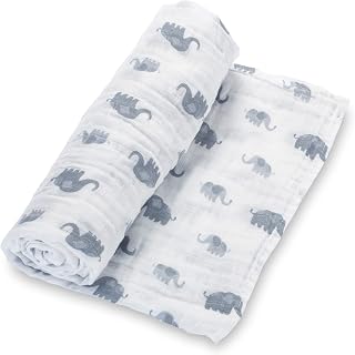 LollyBanks Swaddle Blanket | 100% Muslin Cotton | Gender Neutral Newborn and Baby Nursery Essentials for Girls and Boys, Registry | Elephant Print