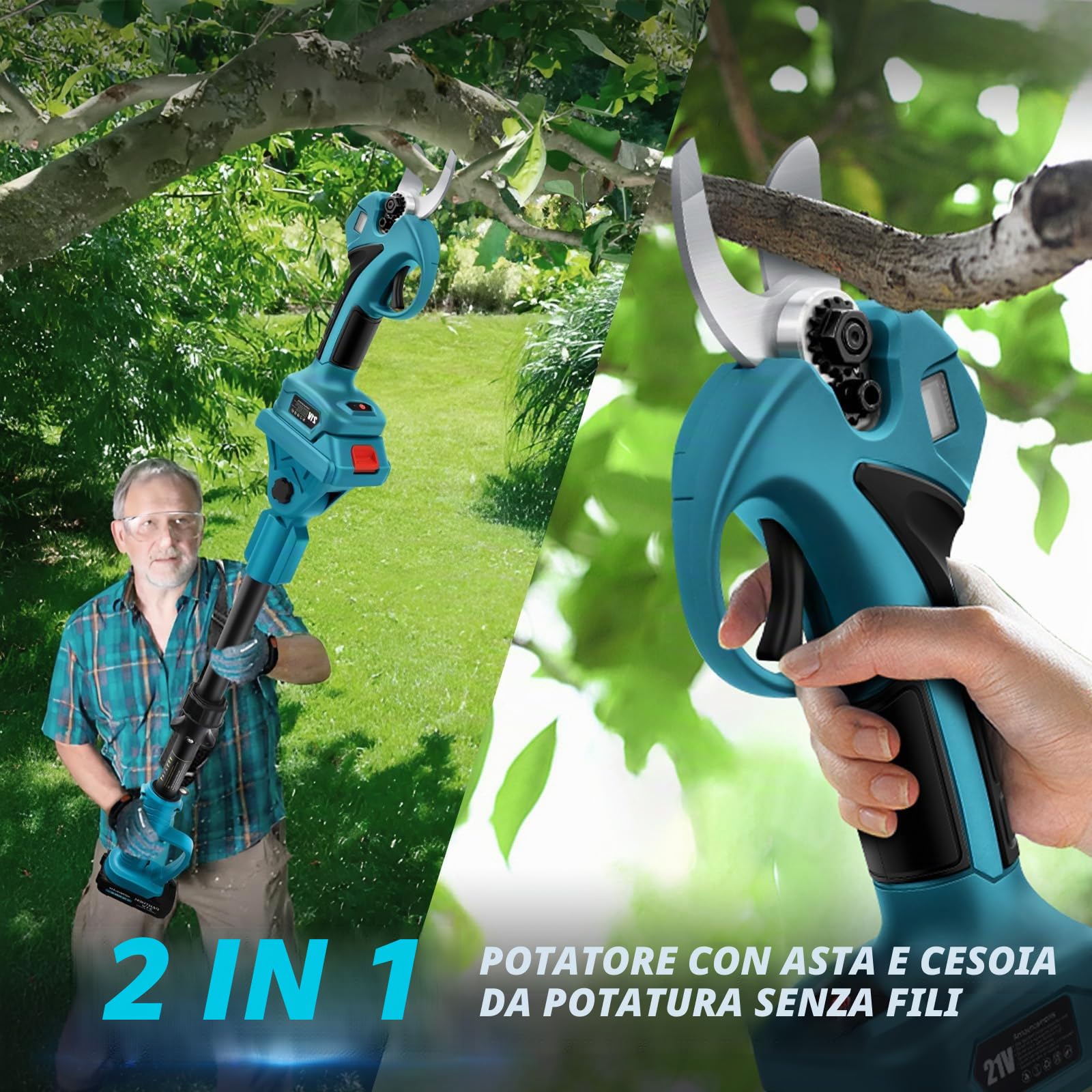 Troncarami compatibile con Makita 18 V (senza batteria), con 8.5ft asta di prolunga, diametro di taglio massimo 30 mm, display LCD, troncarami elettrici ricaricabili (con asta di prolunga)