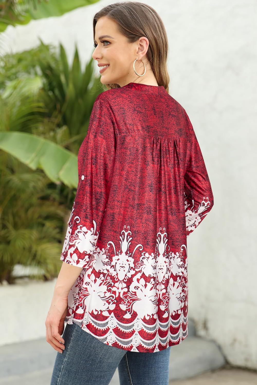 Ninedaily Womens Tops Dressy Casual 3/4 Sleeve V Neck Chiffon Shirt Work Blouses - Image 3