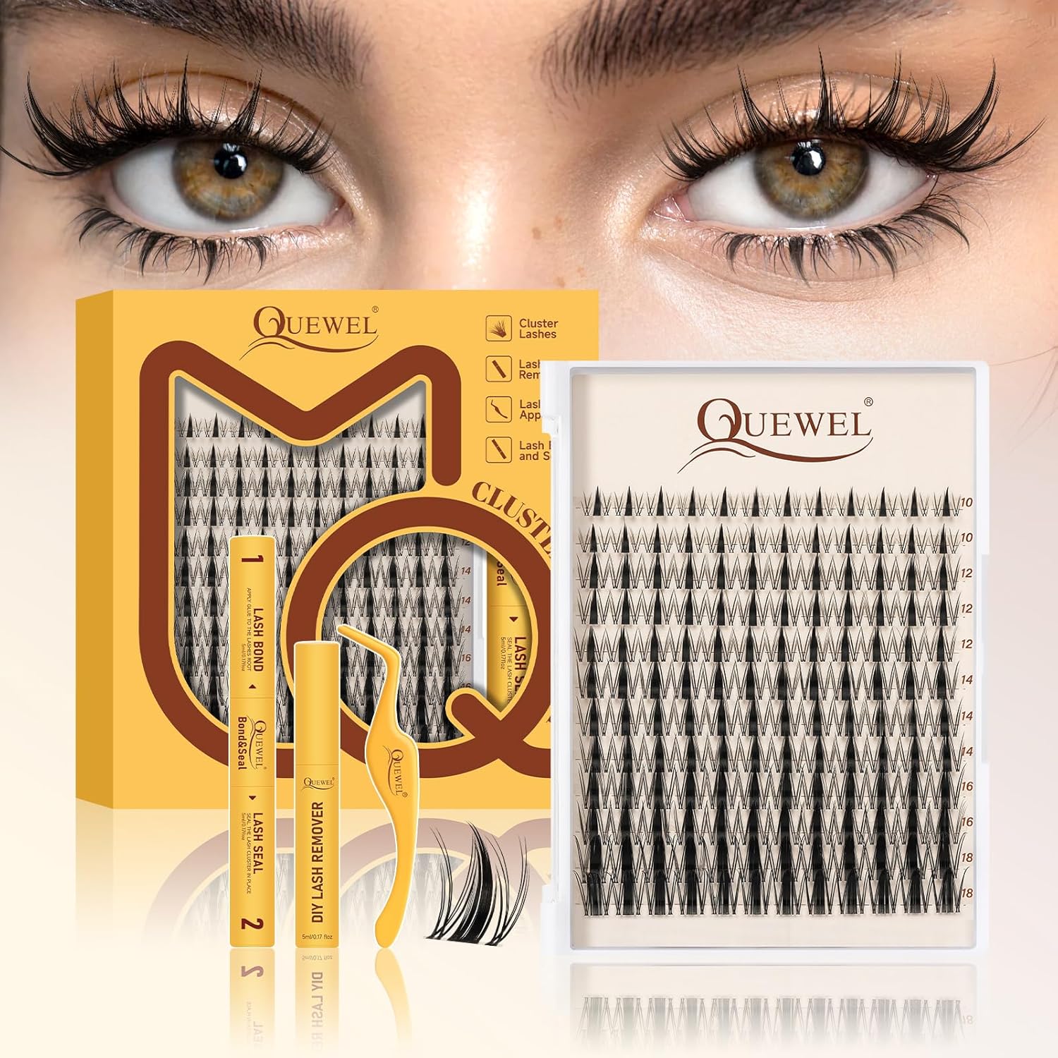 QUEWEL Manga Lash Clusters, Large Capacity Fairy Lash Clusters Mix 10-18mm DIY Lash Extensions Easy Use for DIY Natural Effect(FD-Fairy-A-DH)