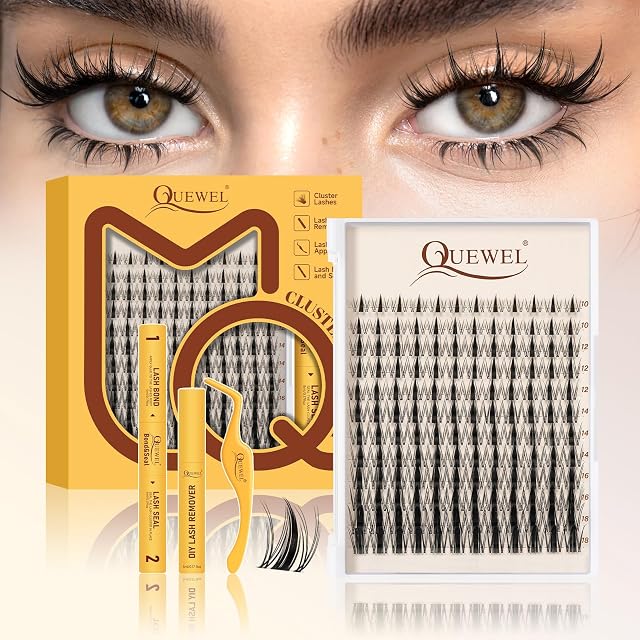 QUEWEL Fairy-Lash-Clusters Kit Cute Style 144pcs Manga-Lash-Clusters Kit Mix10-18mm Wispy Natural Invisible Band Eyelash Clusters Kit for DIY