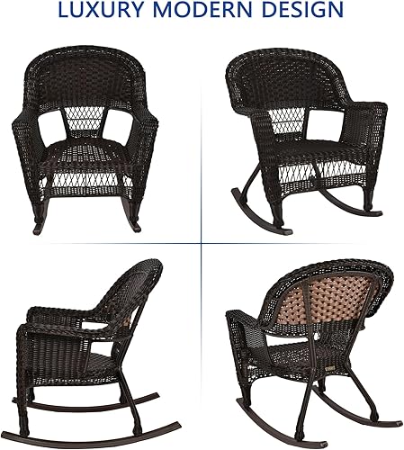 Miniatura 8 de Jeco Silla Rocker de mimbre con cojín azul, juego de 2, color espresso