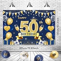 Vista 5 de Decoraciones de cumpleaños 50 color azul marino para cumpleaños n.° 50, decoraciones de telón de fondo de feliz cumpleaños 50 para hombres, pancarta