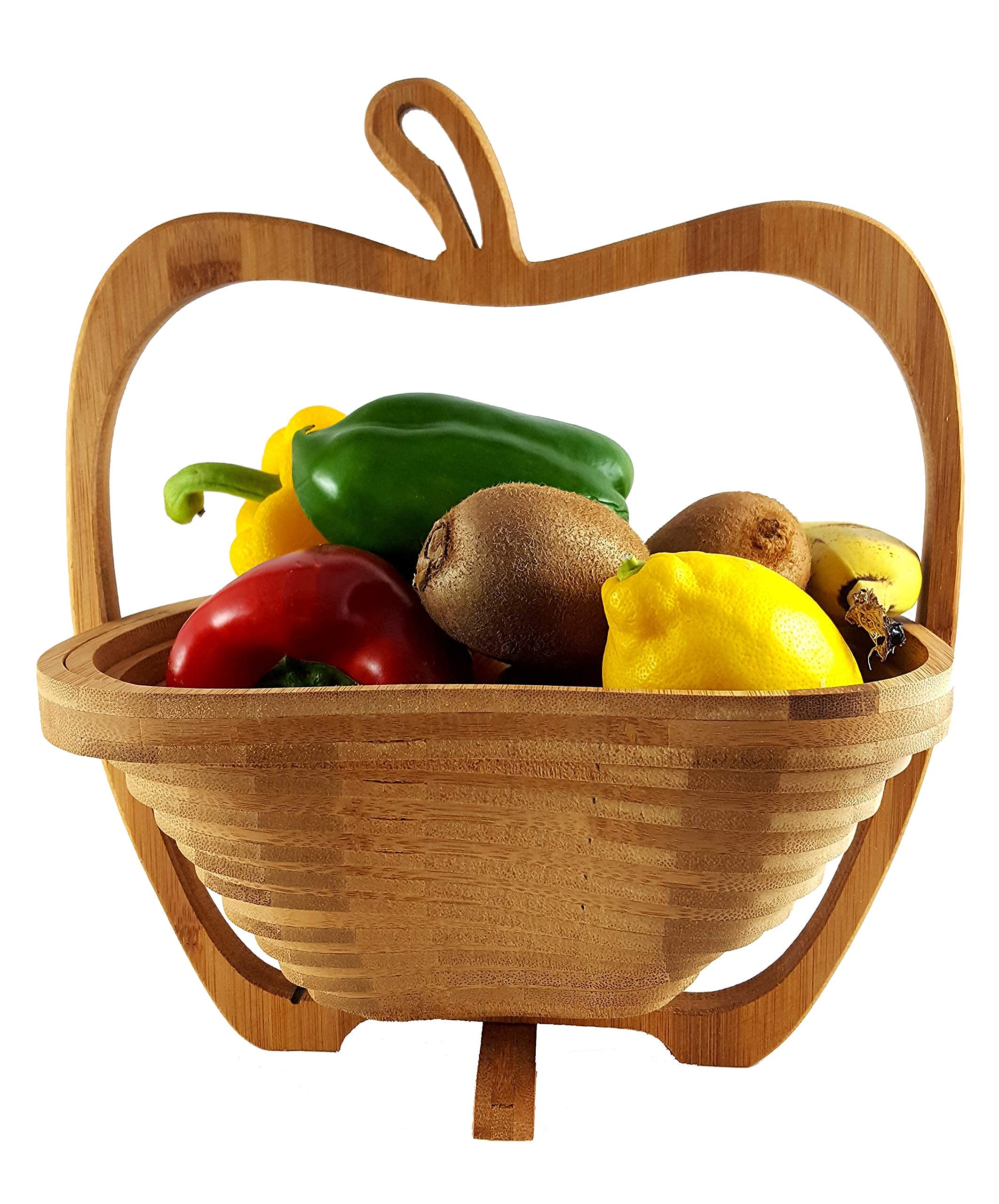 Cesto Pieghevole In Bambù A Forma Di Mela 30x30 Cm - Portafrutta Decorativo Per Pasqua E Autunno - Cestino Salvaspazio - 4