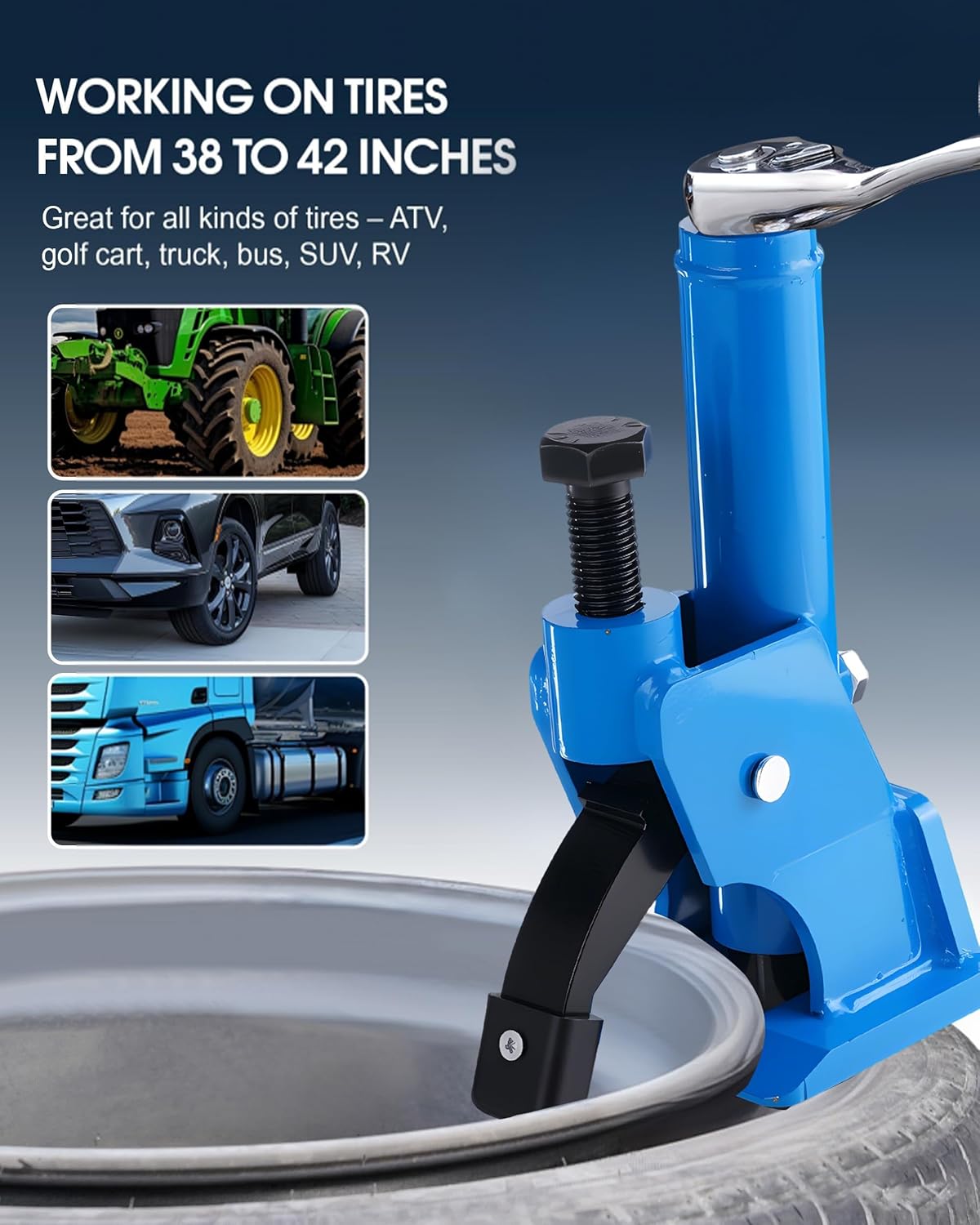 Effort-Saving Manual Tire Bead Breaker, 38"-42" Tires Changer Tool with Rubber Pad, Easy-Operated Tire Repair Tool for Car Truck Tractor Mower ATV RV Blue