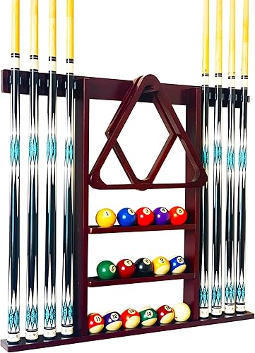 Miniatura 8 de Soporte para taco de piscina de montaje en pared, estante de madera maciza negro para 8 tacos Negro,Caoba,Roble