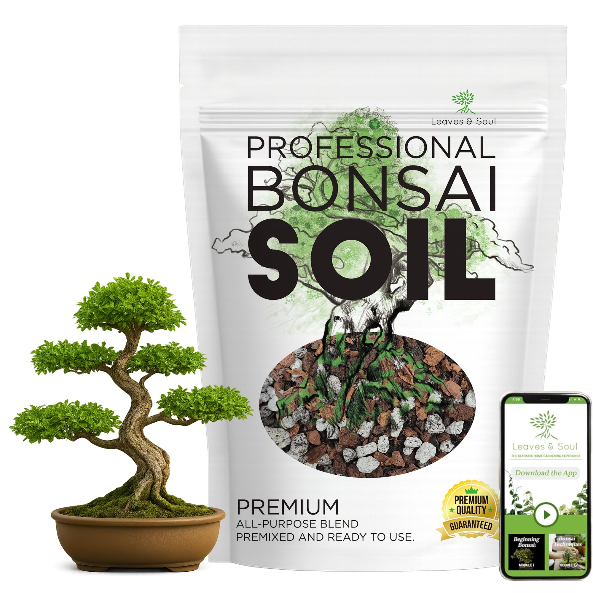 Bonsai Soil Premium All Purpose Blend | Pre-Mixed Ready to Use for Fast Drainage | Large 2.2 Quarts | Lava, Limestone Pearock, Calcined Clay and Pinebark | Made in USA