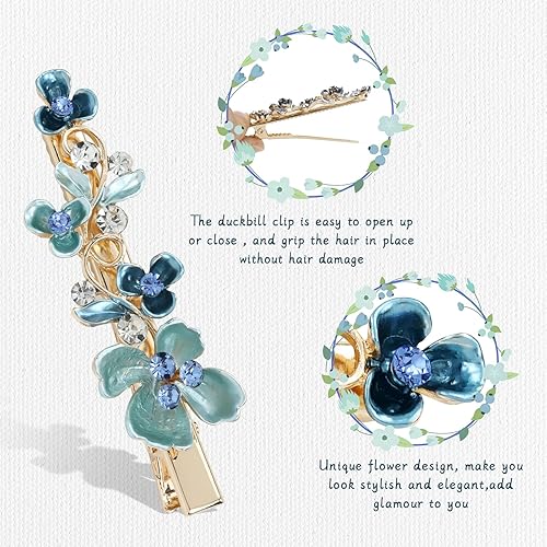 Miniatura 5 de Lawie Paquete de 12 pinzas para el cabello con diamantes de imitación de cristal brillante y brillantes, pinzas para el pelo de cocodrilo de metal,