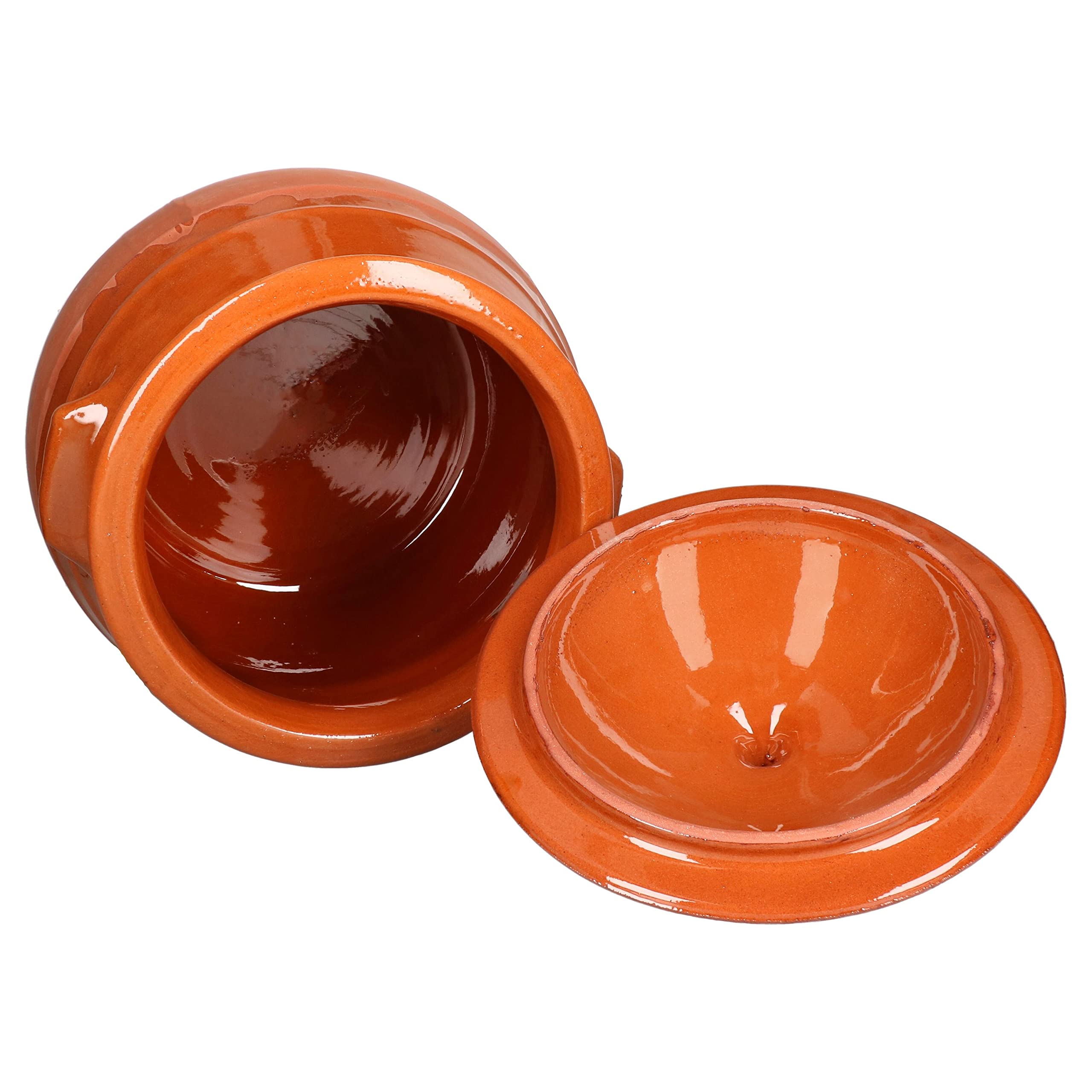 Pentola in terracotta MamboCat con coperchio, 7 litri, casseruola, stufatoio, pentola per zuppa, pentola mediterranea, unica, fatta a mano, parzialmente smaltata, antica, vintage,