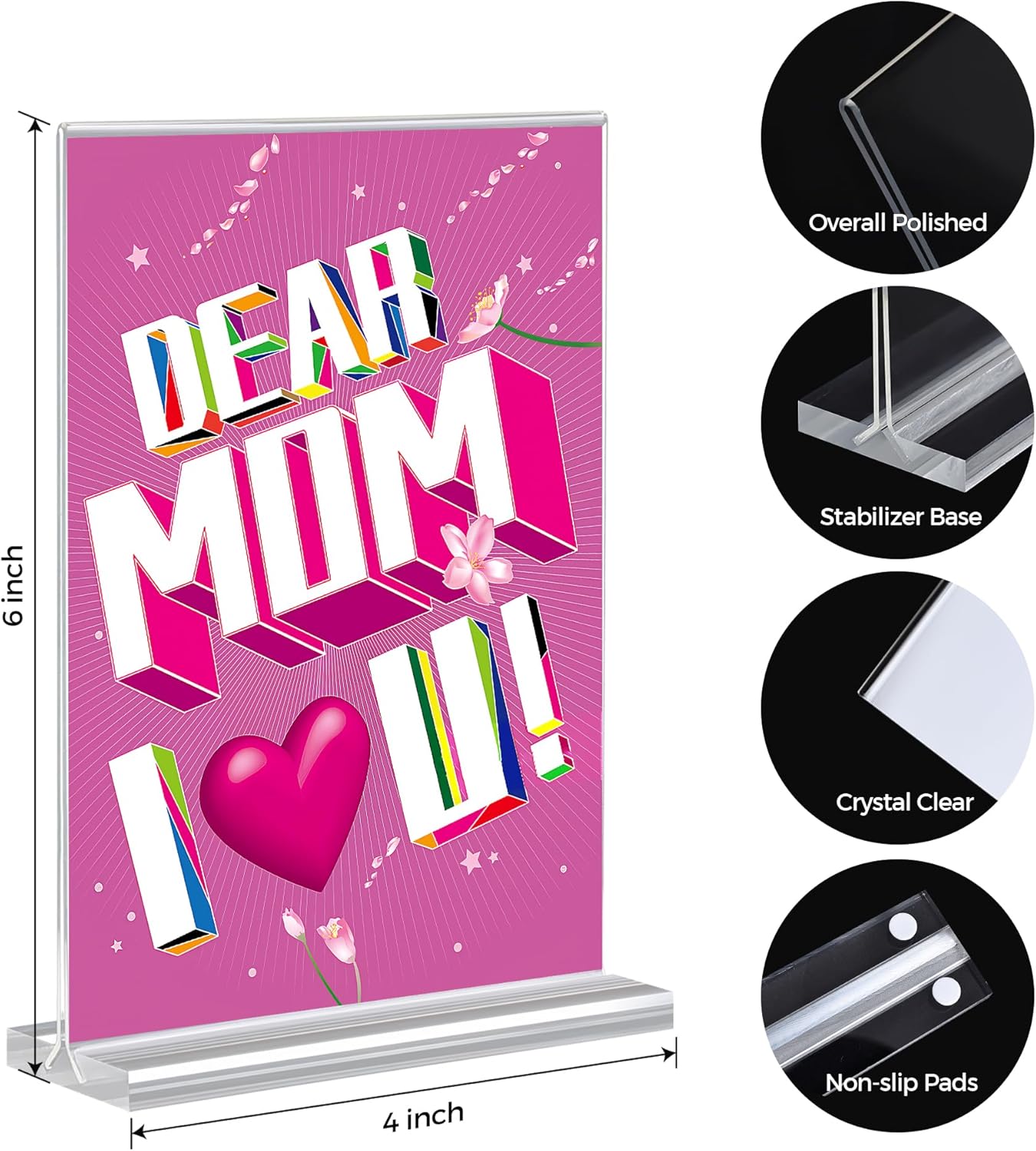 6 Pack Acrylic Sign Holder 4 x 6, Double-Sided Clear Sign Holder Plastic Stands for Display, T Shape Acrylic Table Sign Stands for Office Store Restaurants Wedding Party Decoration - Image 2