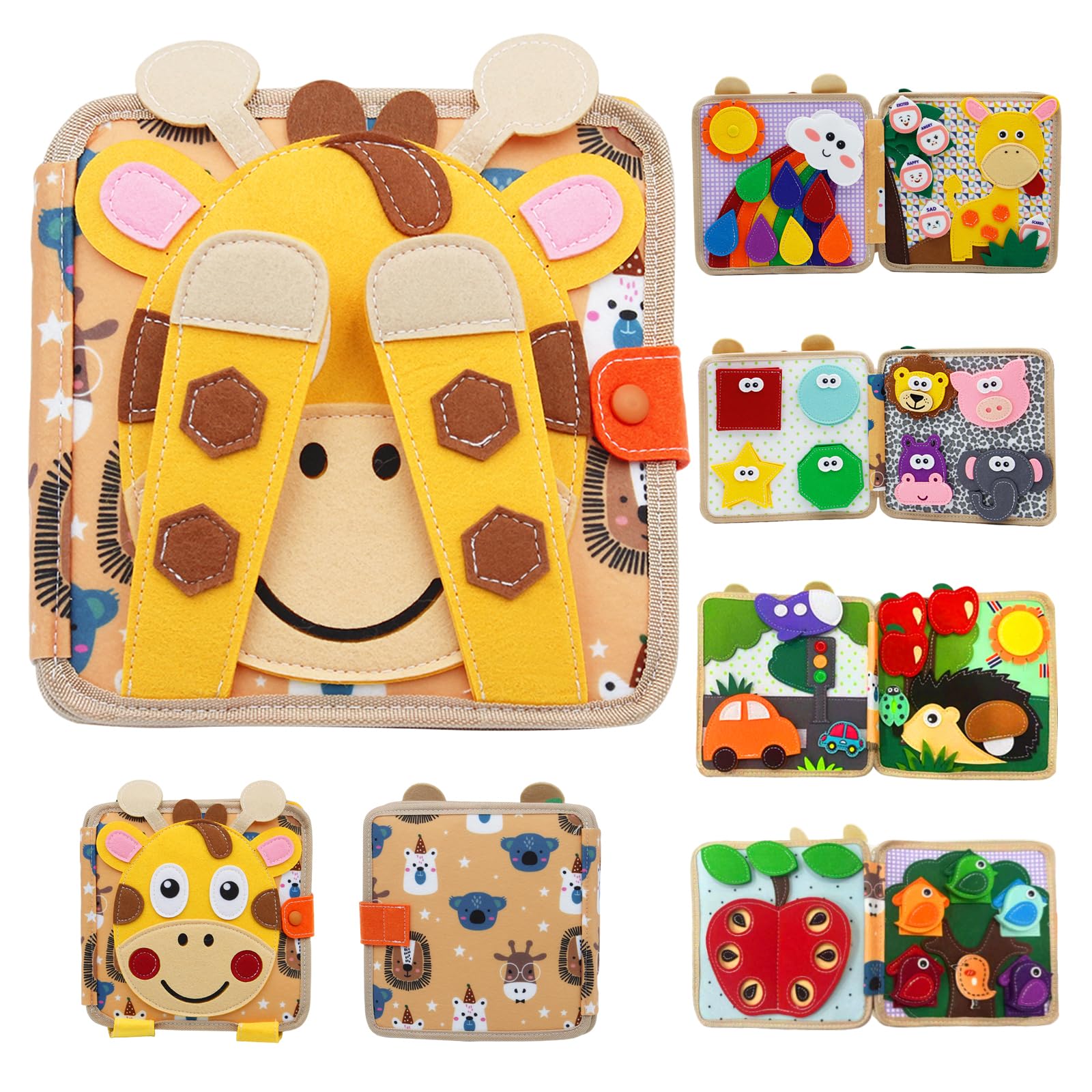 Montessori Spielzeug ab 1 Jahre,Stoffbuch Baby,3D Filz Montessori Busy Board Baby,Montessori Stille Buch mit,Stilles Buch für Reisen Zuhause,Geschenk Spielzeug ab 1-5 Jahre Mädchen Junge (Hirsch)