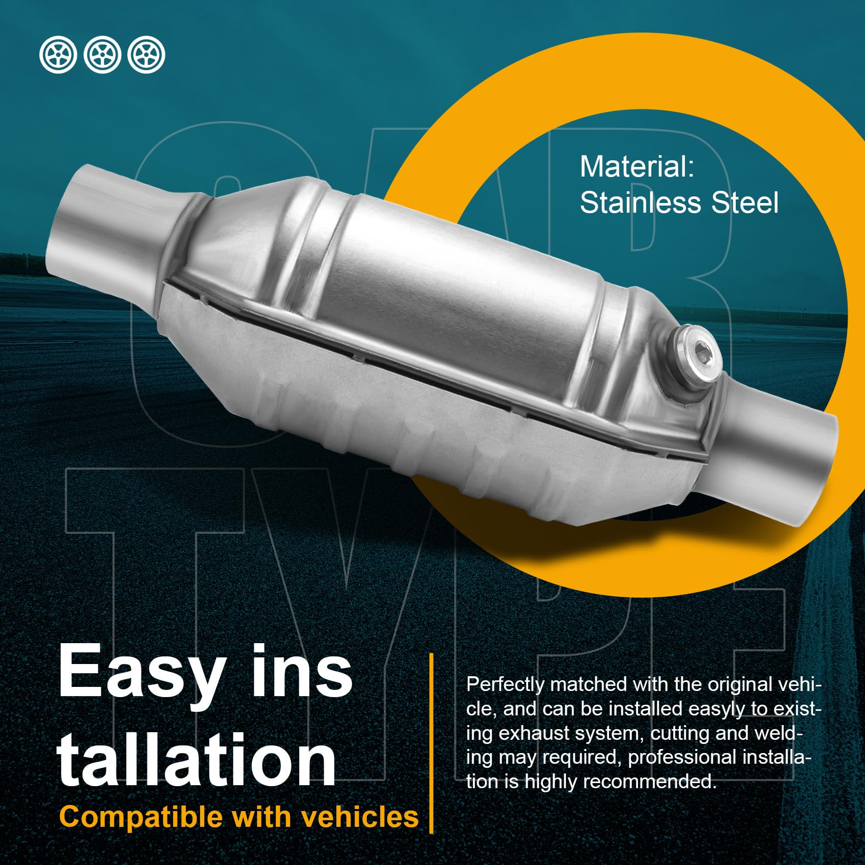 Catalyseur universel avec entrée/sortie, connecteur O2 et bouclier 53004, catalyseur de voiture en acier inoxydable