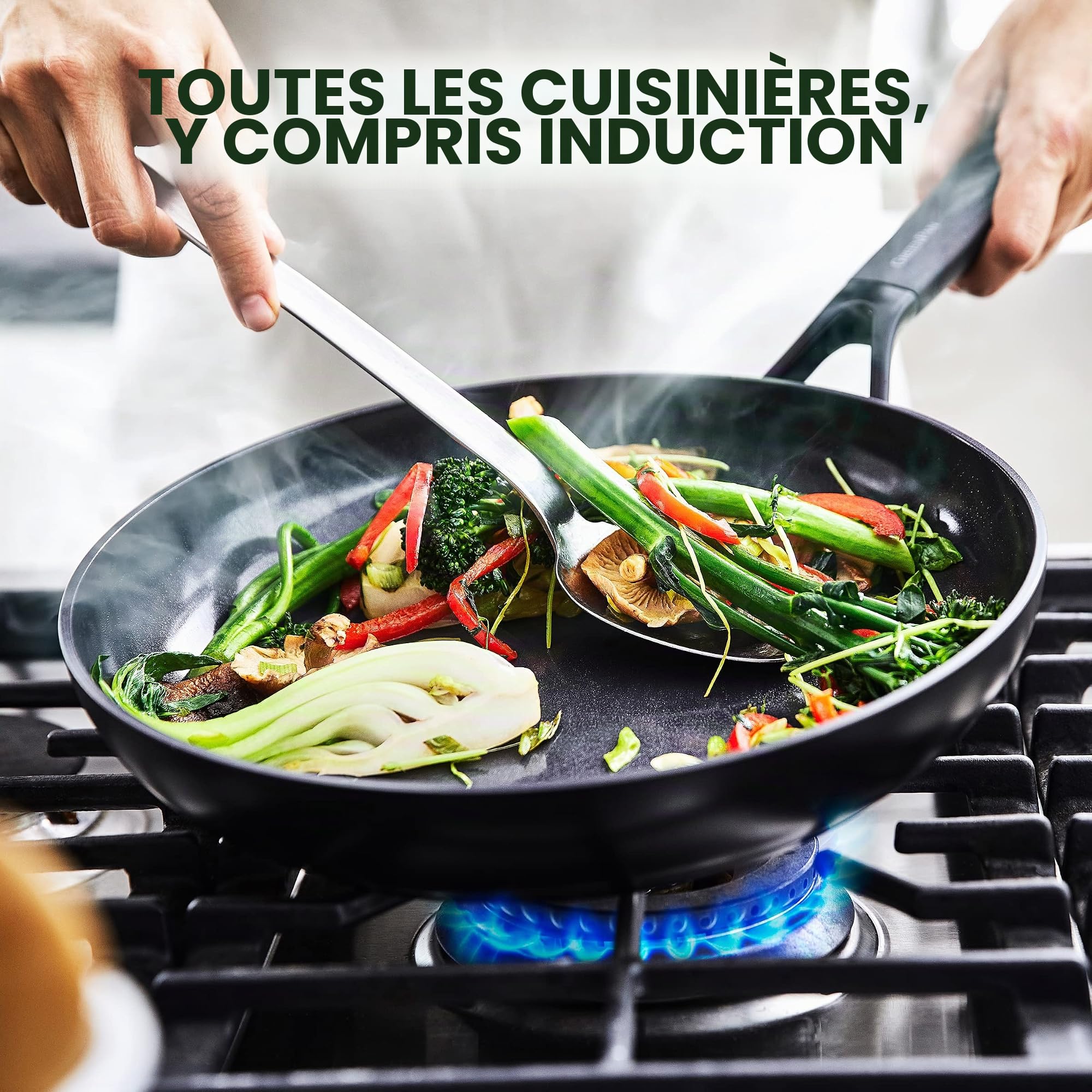 GreenPan SmartShape Poêle à Frire Antiadhésive en Céramique Saine de 24 cm, Sans PFAS, Convient à l'induction, Va au Four, Va au Lave-Vaisselle, Noir