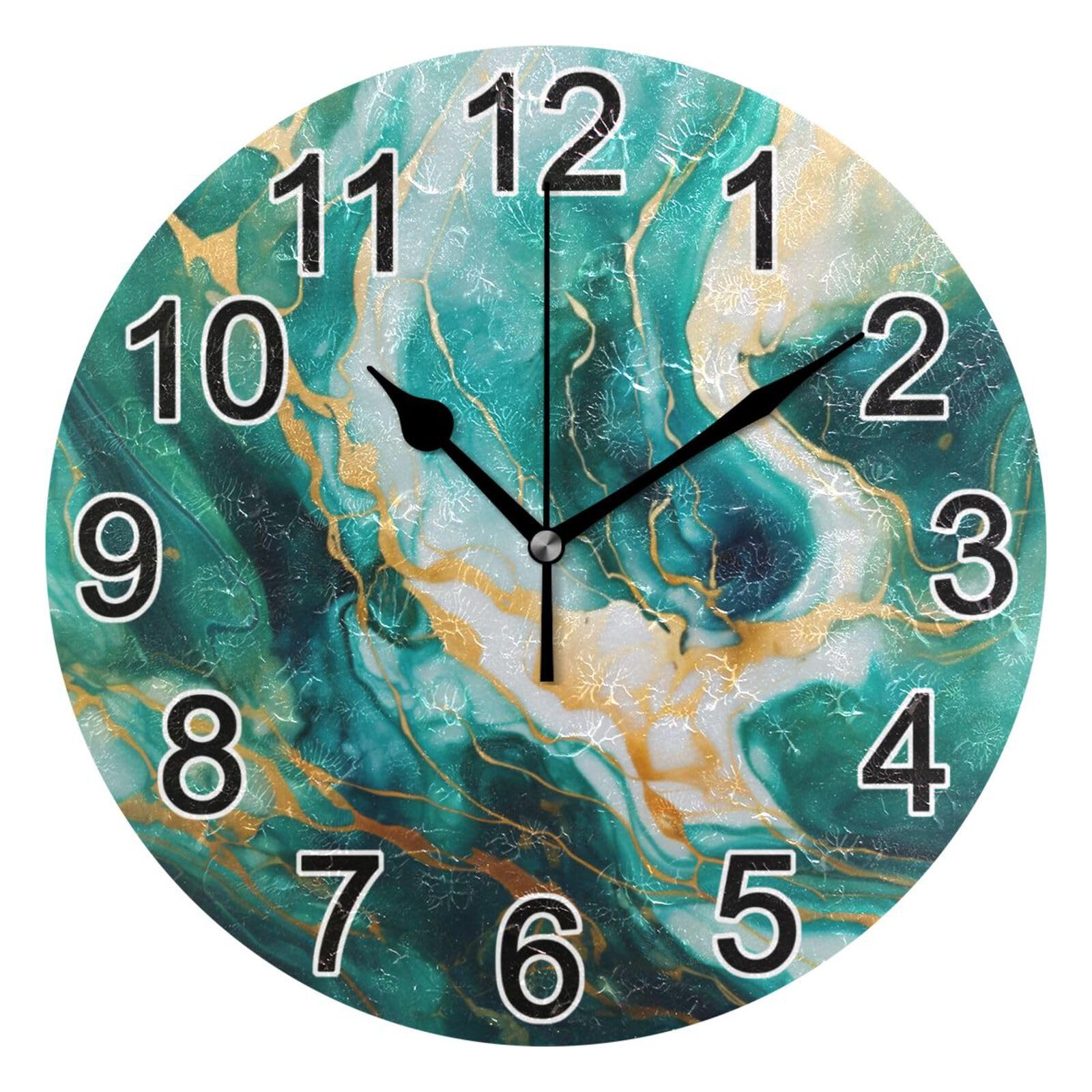 Horloge murale turquoise silencieuse pour une cuisine et un salon zen