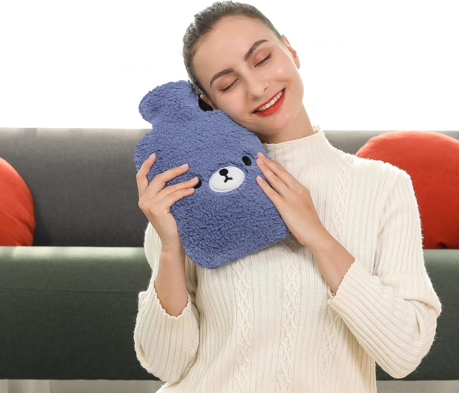 Samply Hot Water Bottle with Cute Fleece Cover, 2L Hot Water Bag for Hot and Cold Compress, Hand Feet Warmer, Neck and Shoulder Pain Relief, Bear Blue : Everything Else
