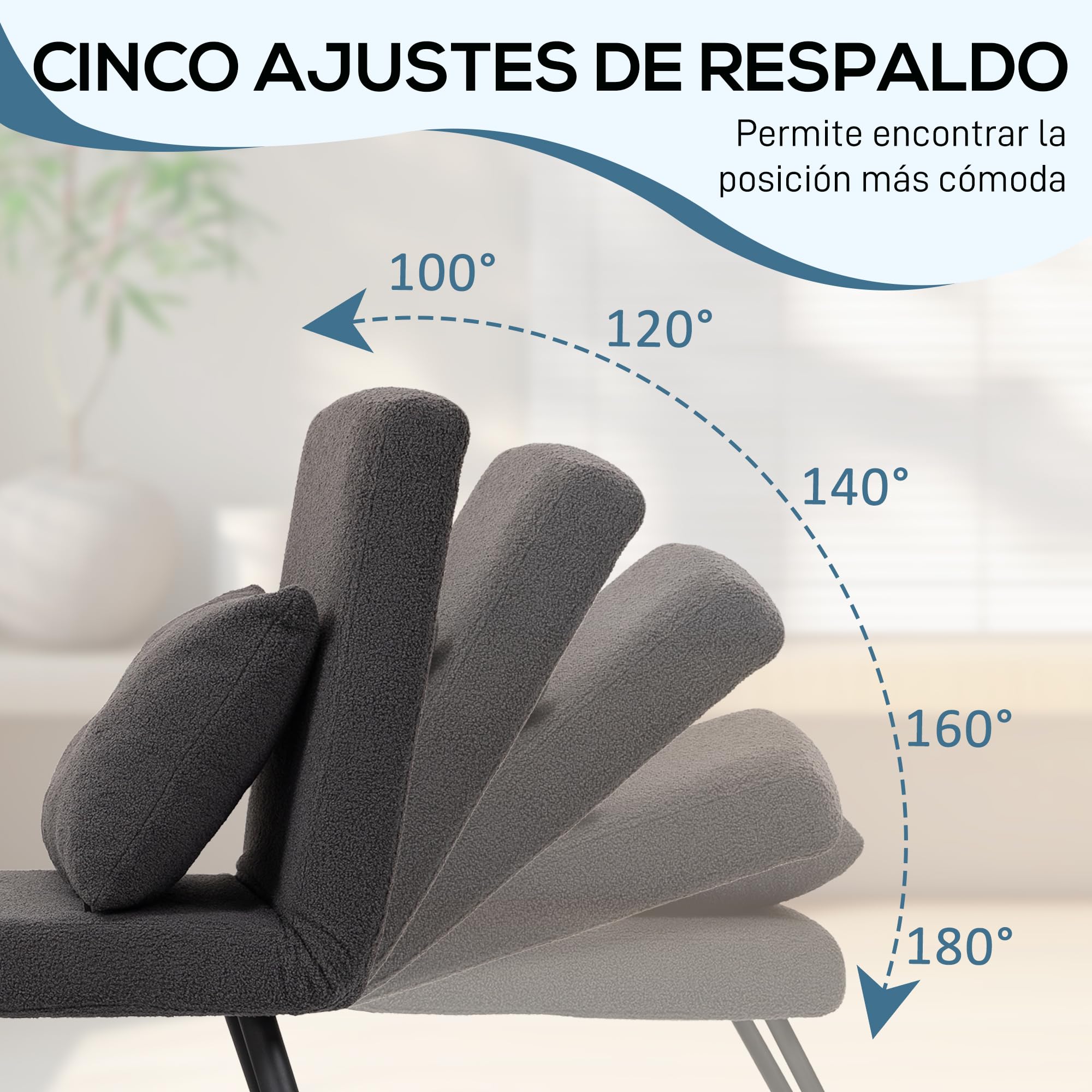 HOMCOM Sofá Cama de 1 Plaza Sofá Cama Plegable Tapizado en Borreguito con Respaldo Ajustable de 5 Niveles y Almohada Acolchada para Oficina Dormitorio Salón 63x73x81 cm Gris Oscuro