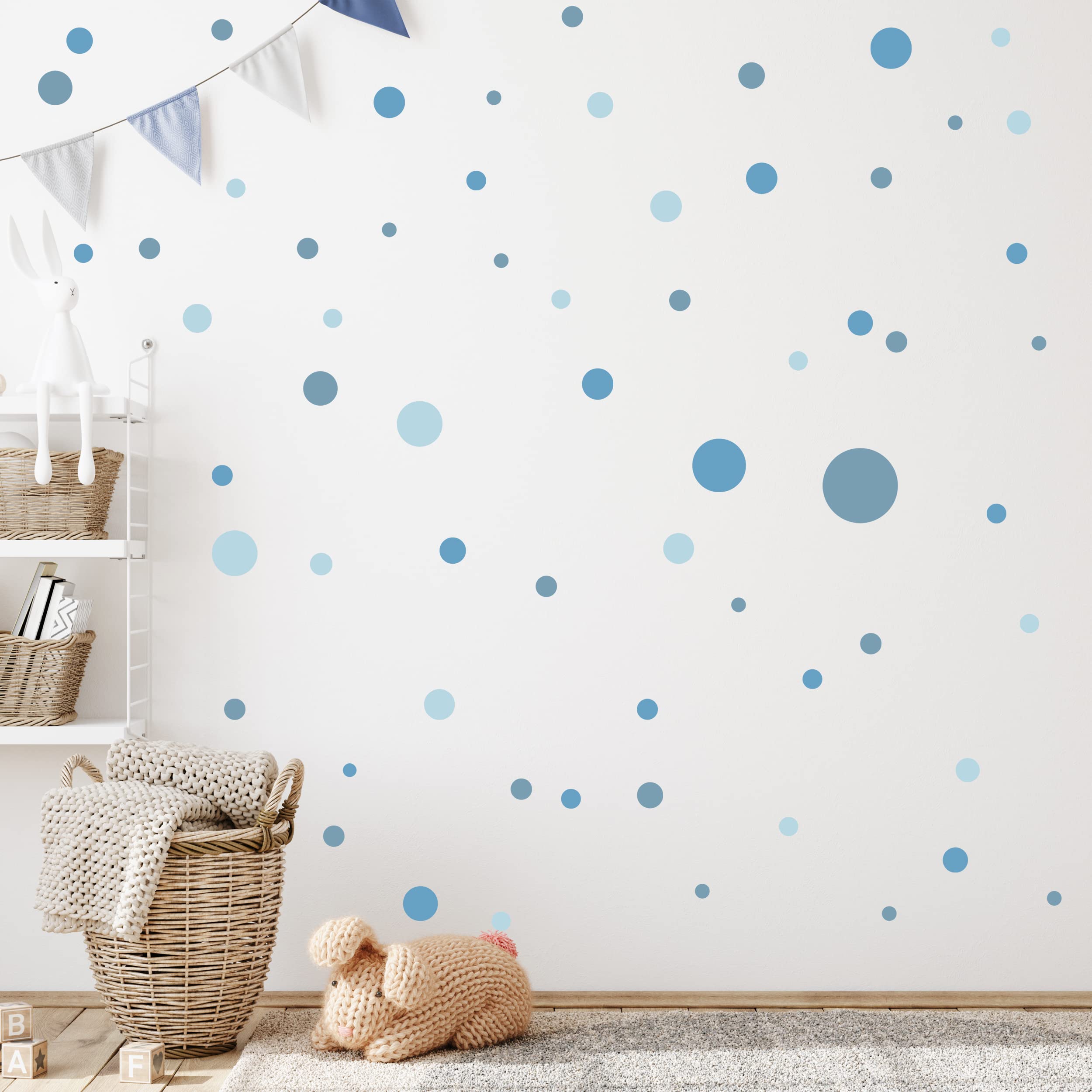 WANDKIND, V283 Circle Wall Stickers, Children's Room, Dots Adhesive, Blue Mild, 120 Wall Stickers
