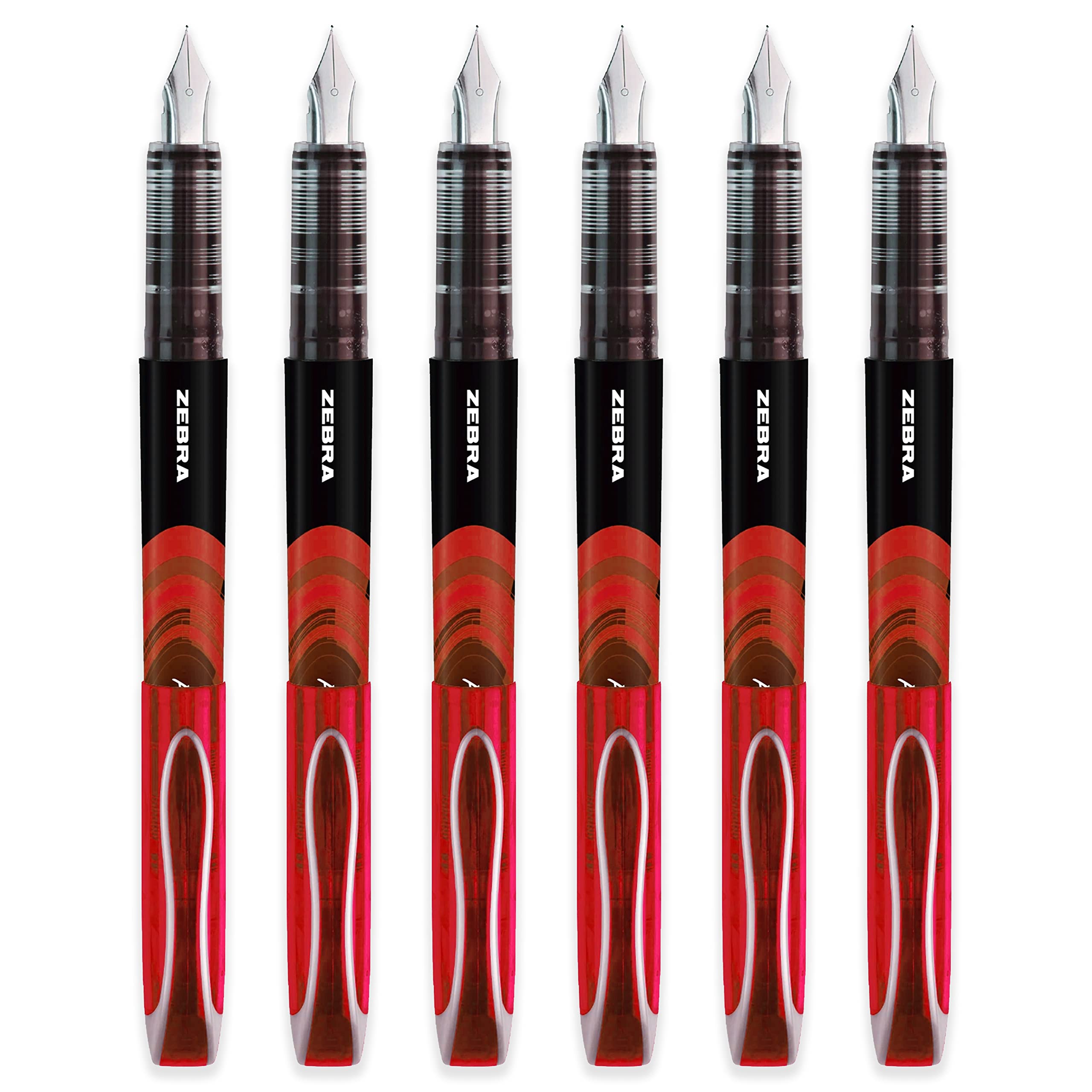 Zebra Fuente - Disposable Fountain Pen - Red Ink - Pack of 6, 1 count (Pack of 6)