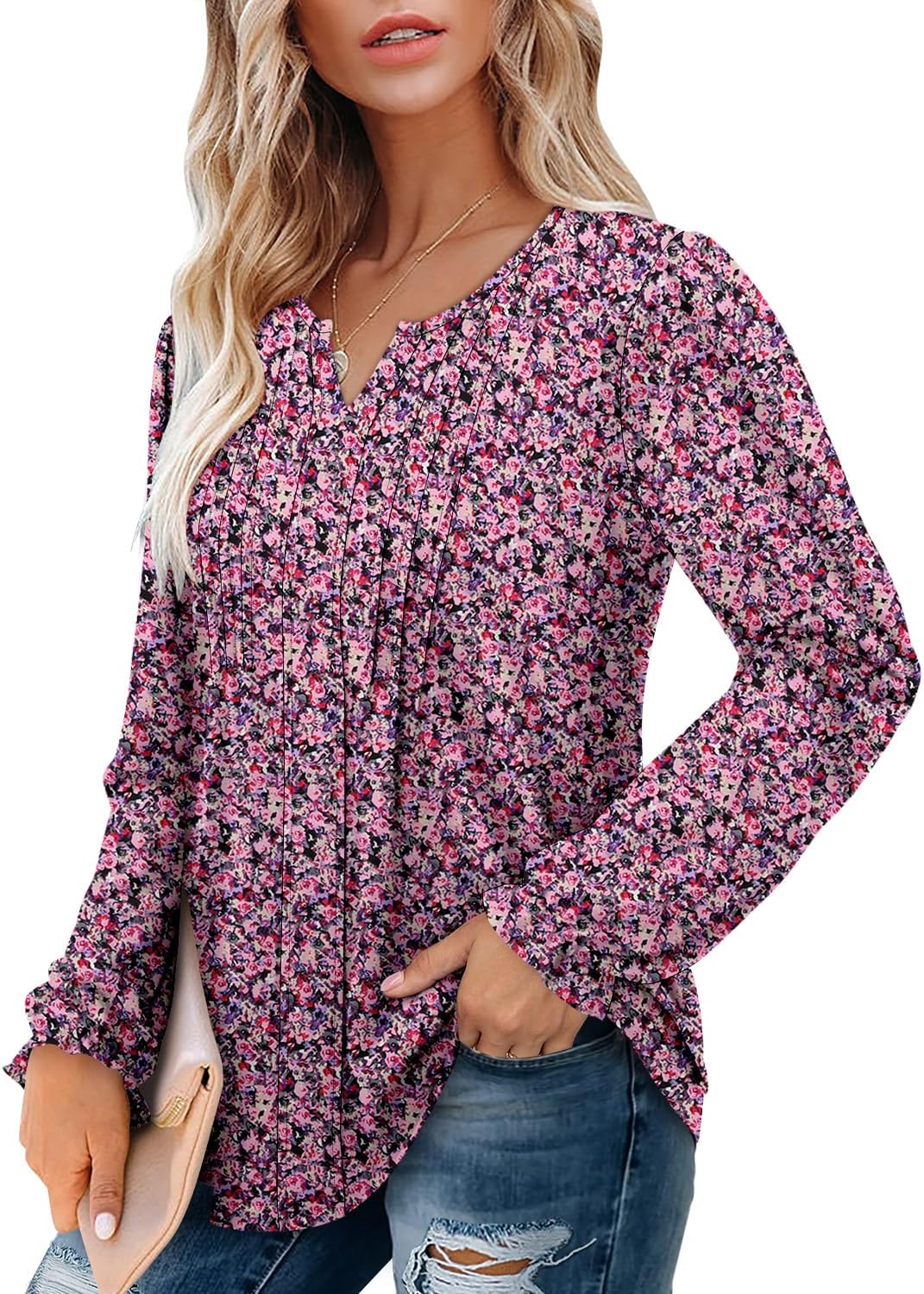 Angerella Long Sleeve Shirts for Women Comfy V Neck Fall Tops Dressy Casual Blouses Trendy Tunic Tops for Leggings S-3XL - Image 4