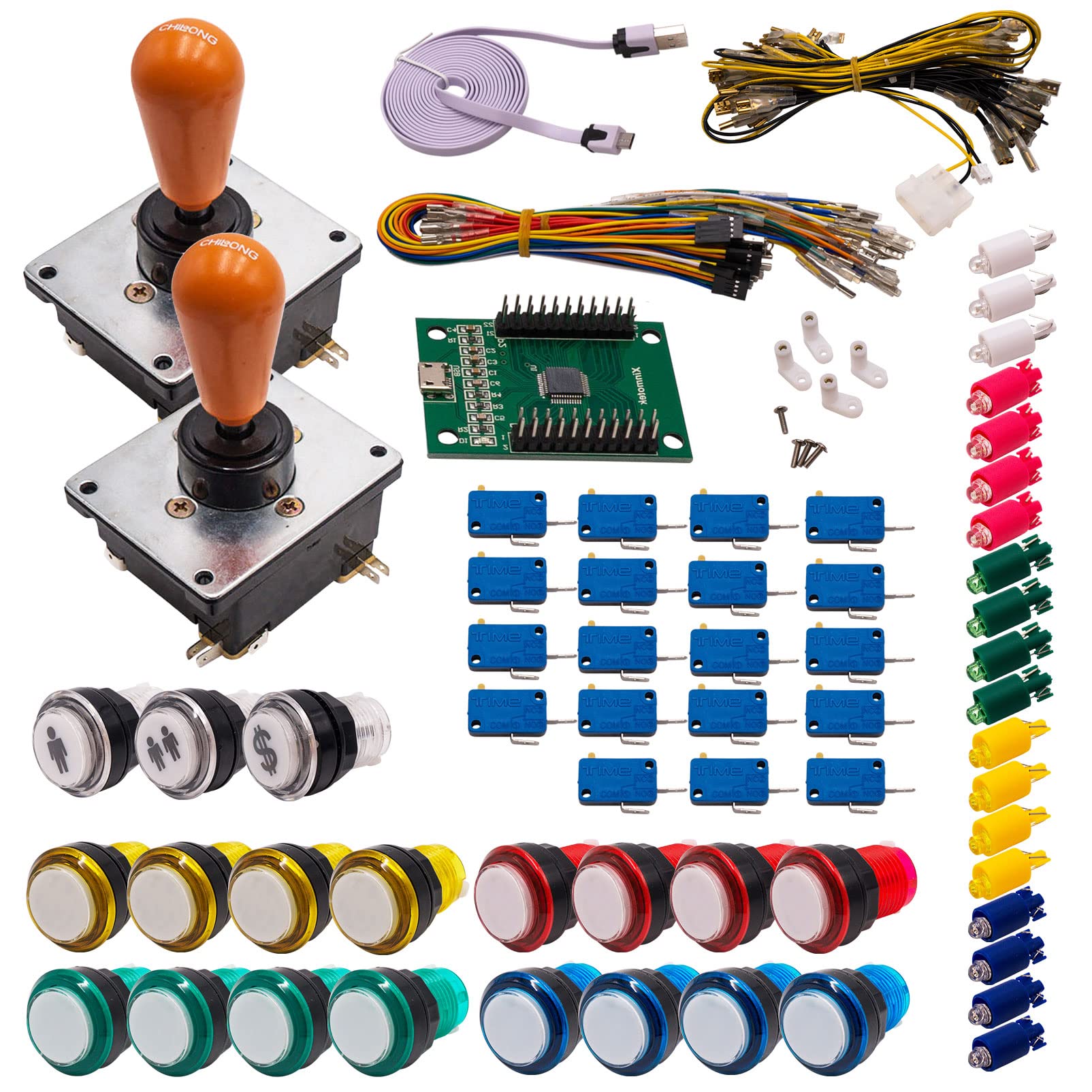 Kit Joystick e Pulsanti Arcade 2 Giocatori Luminosi Pulsanti Cuori Bianchi Joystick Coreani Carta XinMoTek Videogiochi Retro Gaming