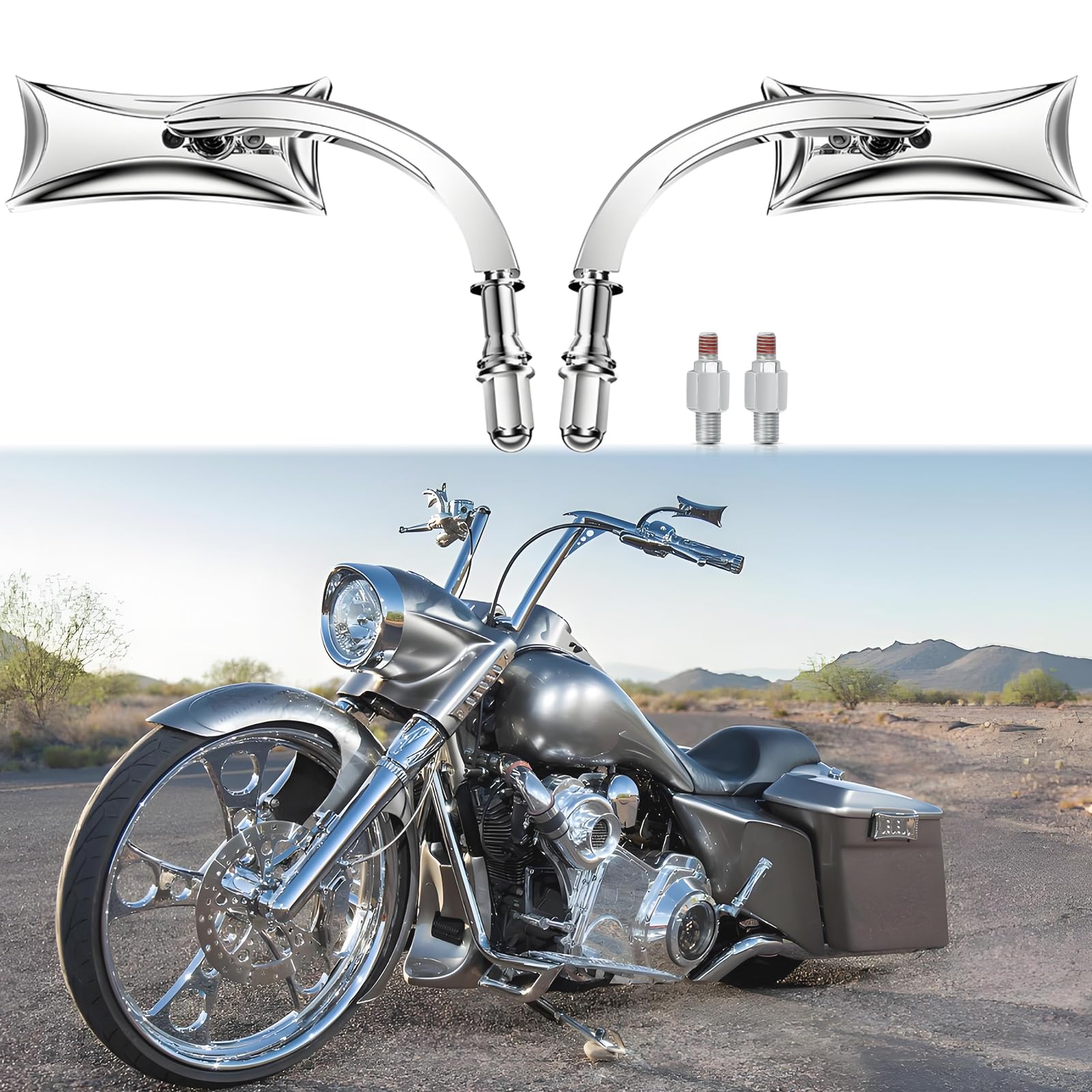 Rétroviseurs de Moto Chrome, Latéraux de Rétroviseur de Moto M10 de Forme Irrégulière Compatibles avec Harley Sportster Custom Iron 883 Road King Street Softail et Electra Glide