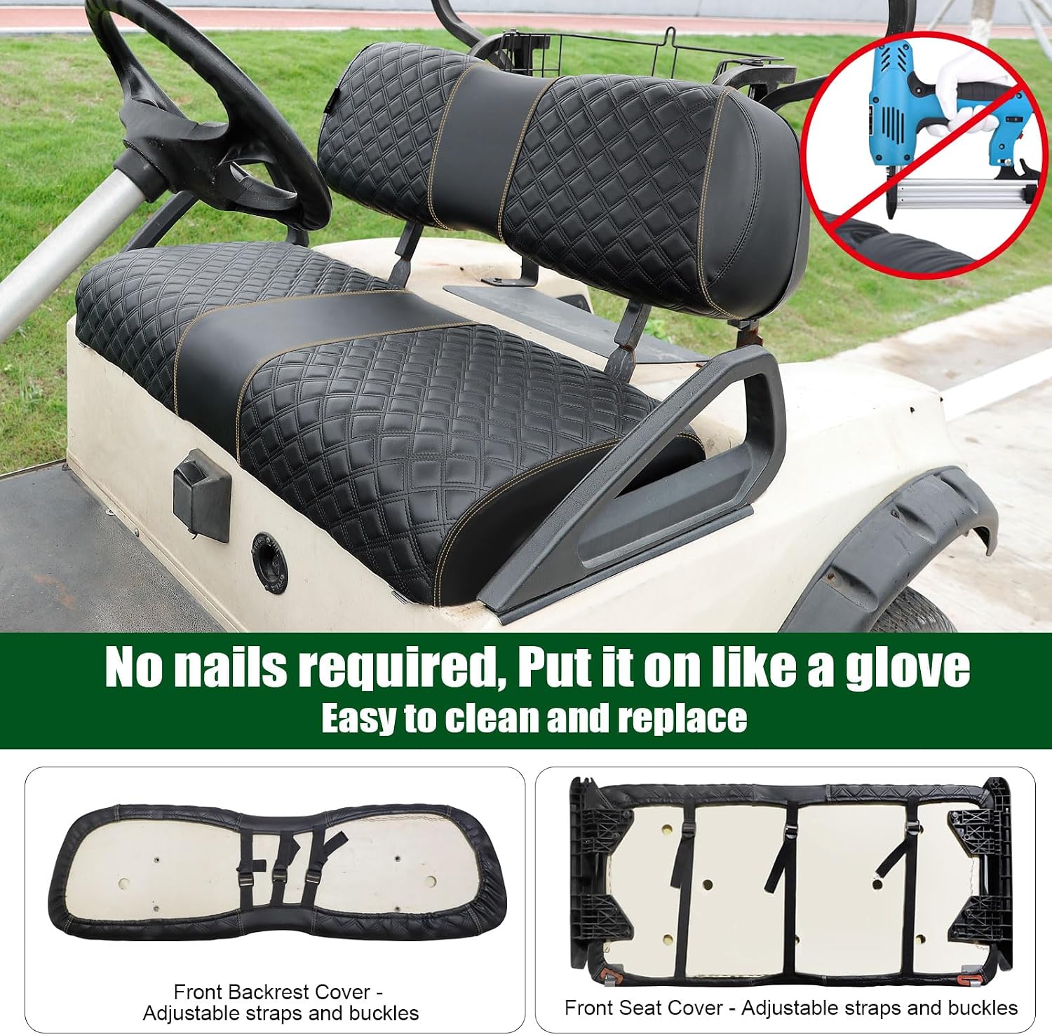 Roykaw Golf Cart Seat Covers Kit Fit for Club Car DS OEM Ordinary Seat Cushion, Marine Grade Vinyl Material/More Sturdy and Comfortable, Breathable & Easy to Clean, Well Made Quality