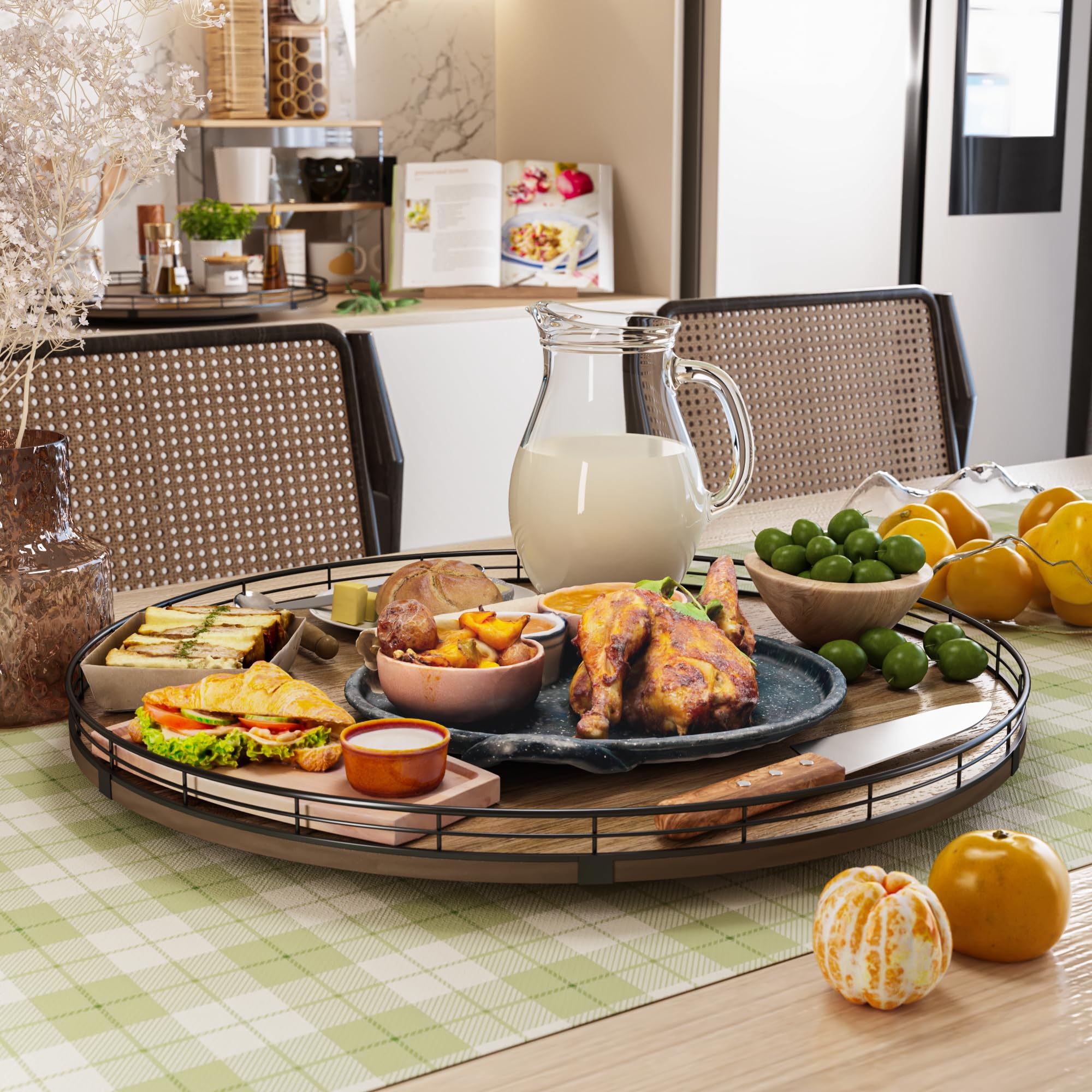 Lazy Susan Drehteller-Organizer aus Akazienholz, 53,3 cm, für Tischplatte, Bauernhaus, extra groß, rund, Lazy Susan zum Servieren, Küche, Arbeitsplatte, Schrank für Charcuterie, Tafelaufsatz,