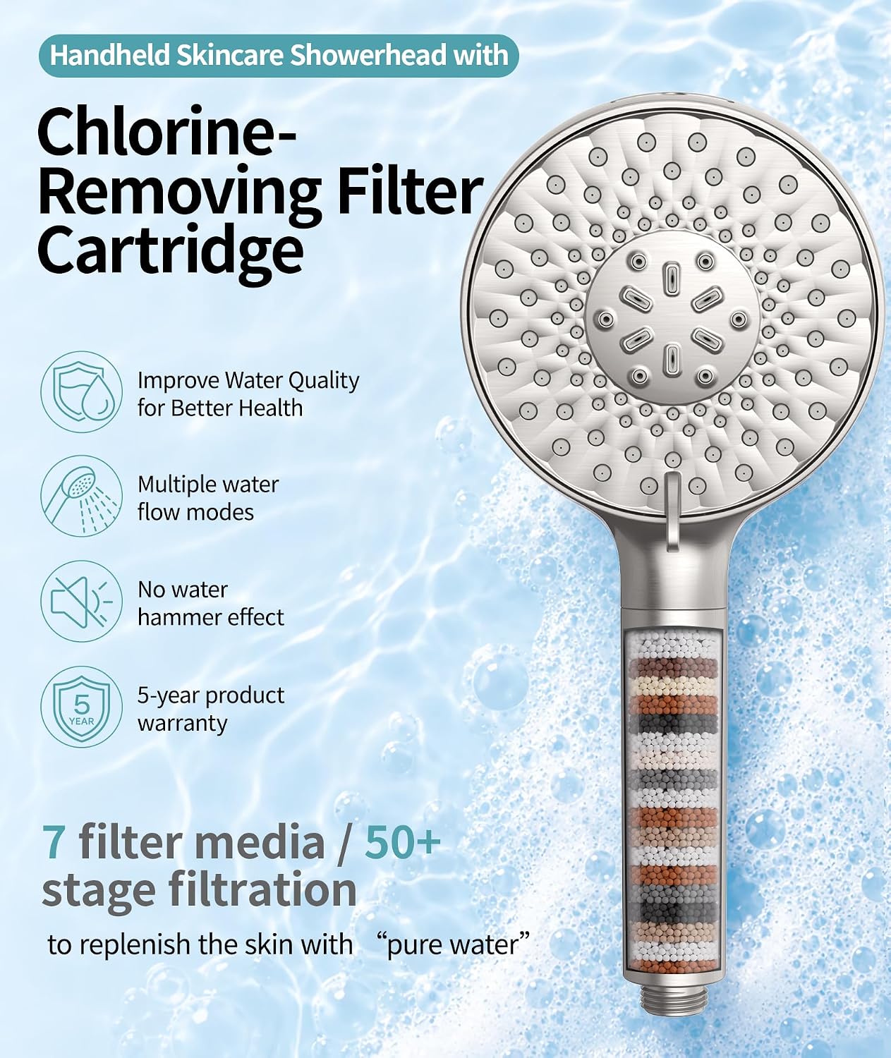  Filtered Shower Head with Handheld High Pressure 9 Spray Mode Showerhead Detachable Shower Head Water Softener Filters Beads for Hard Water Remove Chlorine 1 Filter Light Champagne thumbnail