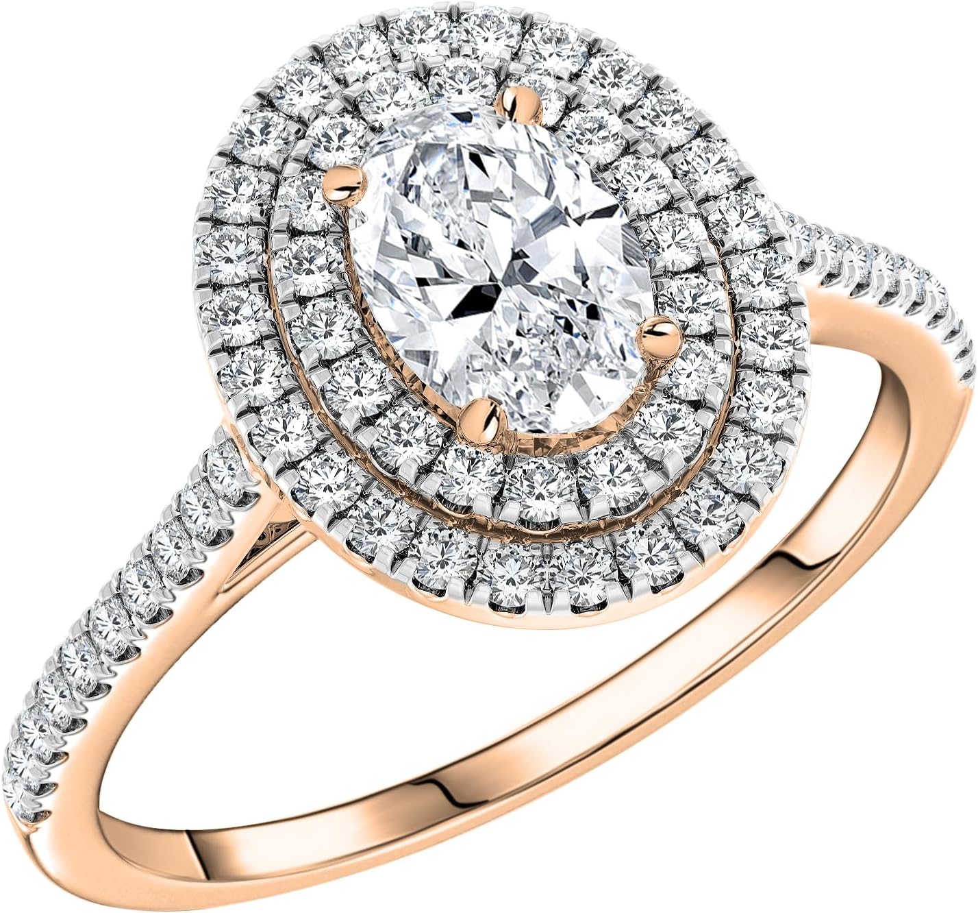 10K Solid Gold Dual Halo Engagement Ring for Women with 1.00 ctw, Oval (0.65 ct) & Round (0.35 ct) Lab Grown White Diamond