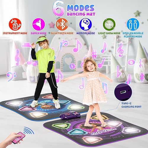 Miniatura 3 de Tapete de baile, 2025 recargable con luz para 2 jugadores, almohadilla de baile opuesta con Bluetooth, juguete de baile musical de 12 botones,