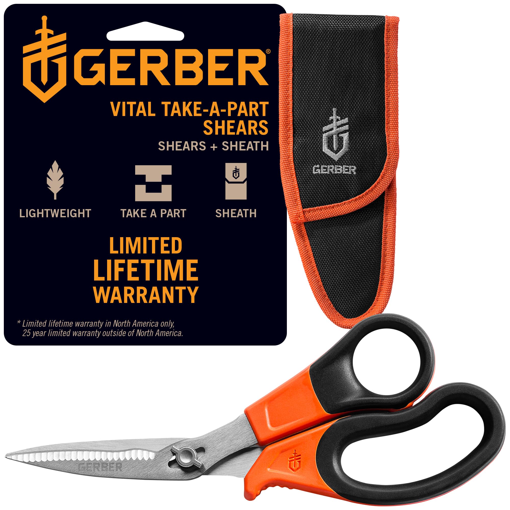 Gerber Vital Take-Apart Poultry Kitchen &amp; Hunting Shears, Serrated, Orange