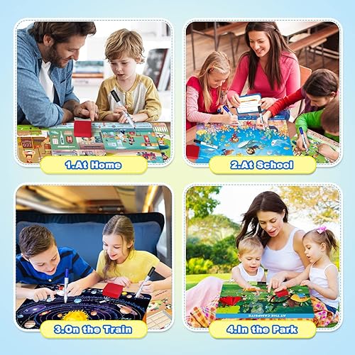 Miniatura 6 de Actividades reutilizables de aprendizaje preescolar, tarjetas de búsqueda y búsqueda con 4 marcadores y 12 tapetes temáticos, juguetes educativos